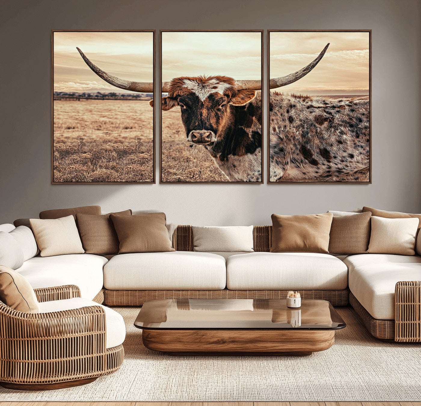 95745718-MGV-CV-36X24-Texas Longhorn Wall Art – Western Cattle Photography Canvas Print, Rustic Ranch Animal Artwork Country Farmhouse Decor for Living