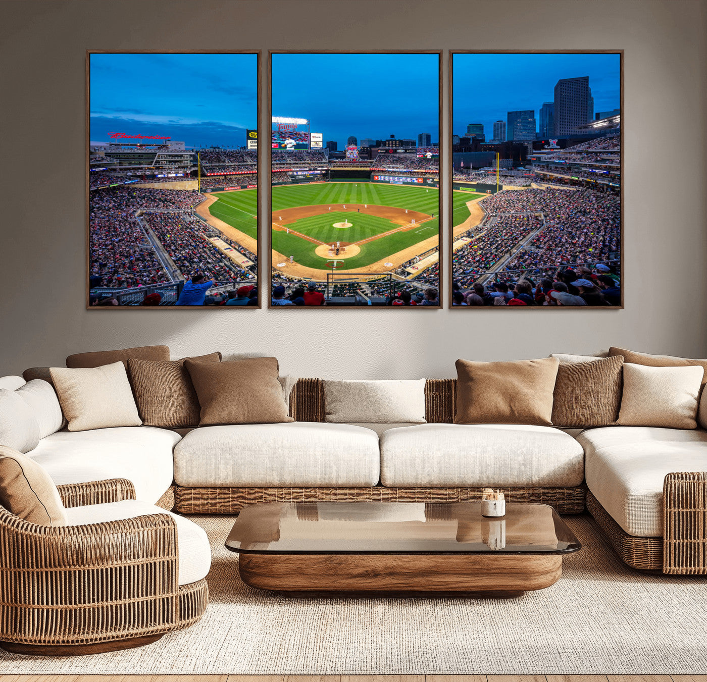 77273035-MGV-CV-36X24-Baseball Stadium Wall Art – Panoramic Evening Game Canvas Print, Sports Fan Decor for Man Cave, Office, Bar, or Living Room