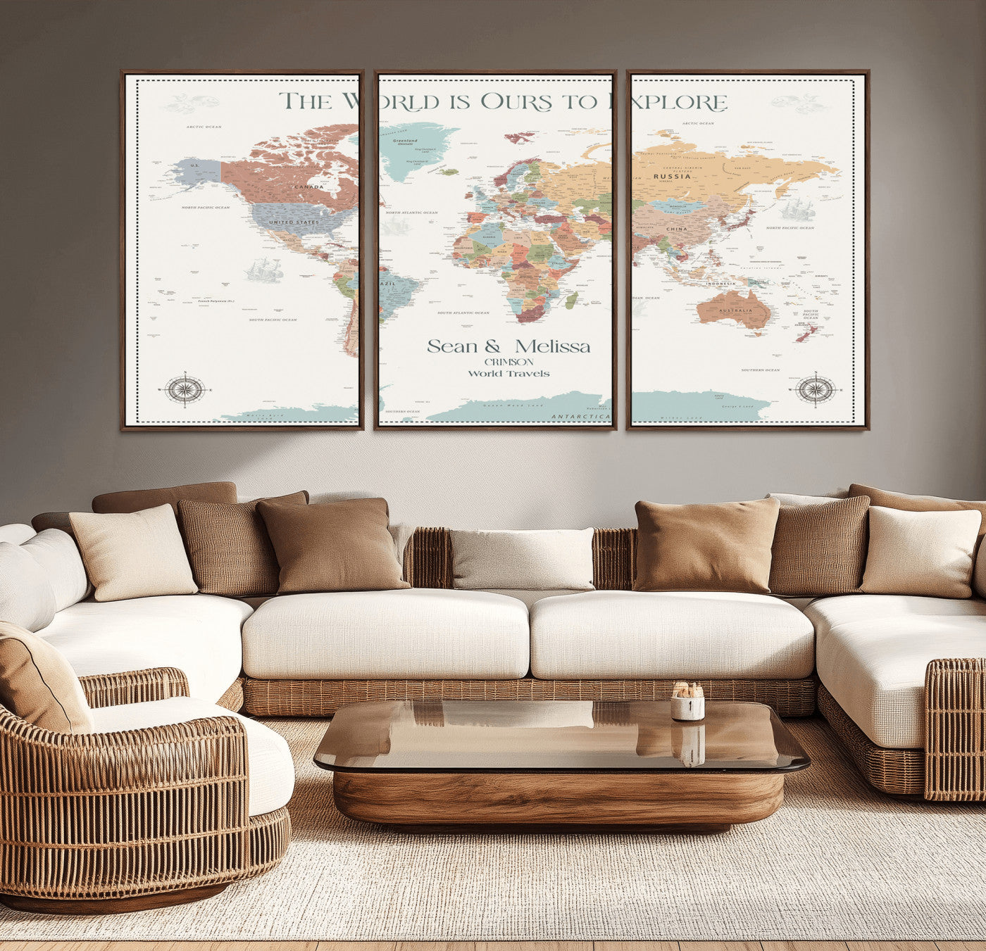 90968866-MGV-CV-36X24-The World is Ours to Explore Map Wall Art – Pastel Colorful Canvas Print, Inspiring Travel Decor for Nursery, Kids Room,