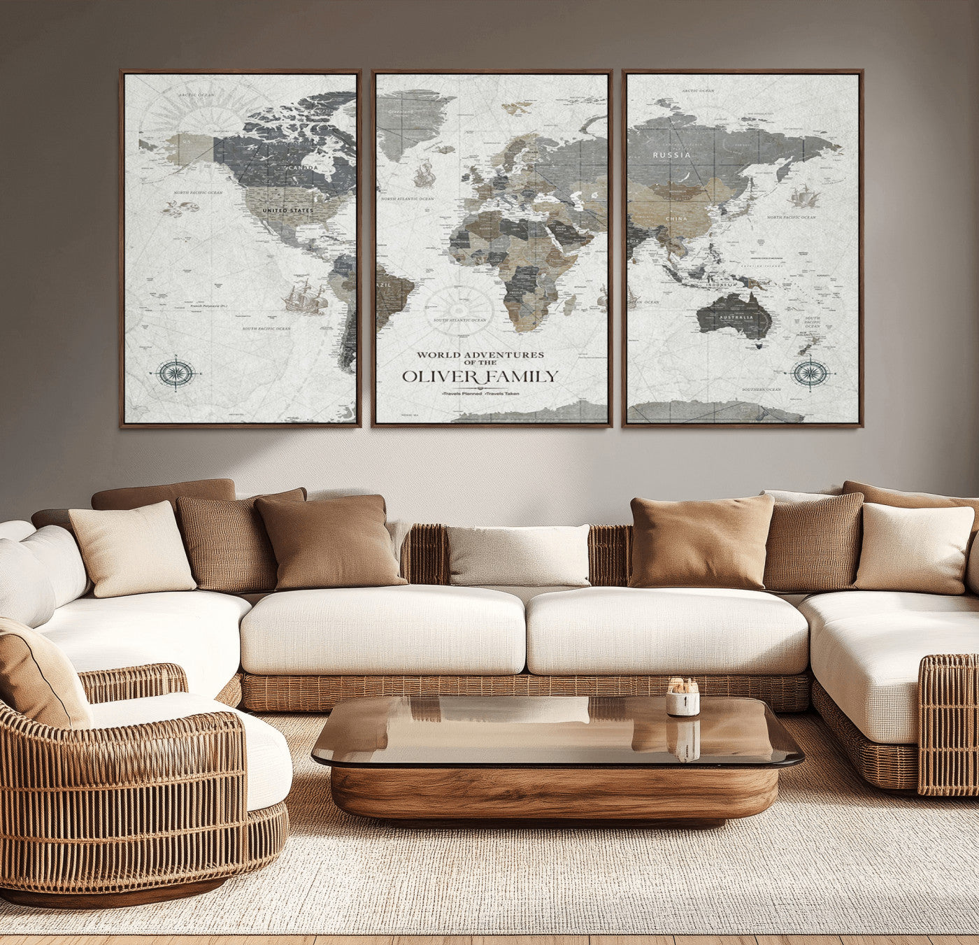 15948545-MGV-CV-36X24-World Adventures Wall Art – Vintage Style World Map Canvas Print, Rustic Travel Decor for Living Room, Bedroom or Office, Unique