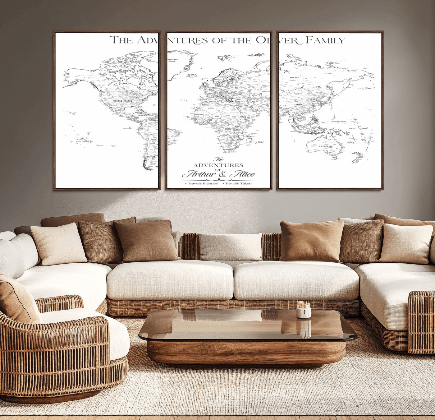 21029247-MGV-CV-36X24-Minimalist World Map Wall Art – Black and White Travel Adventure Print, Modern Family Travel Map Decor for Living Room, Bedroom,