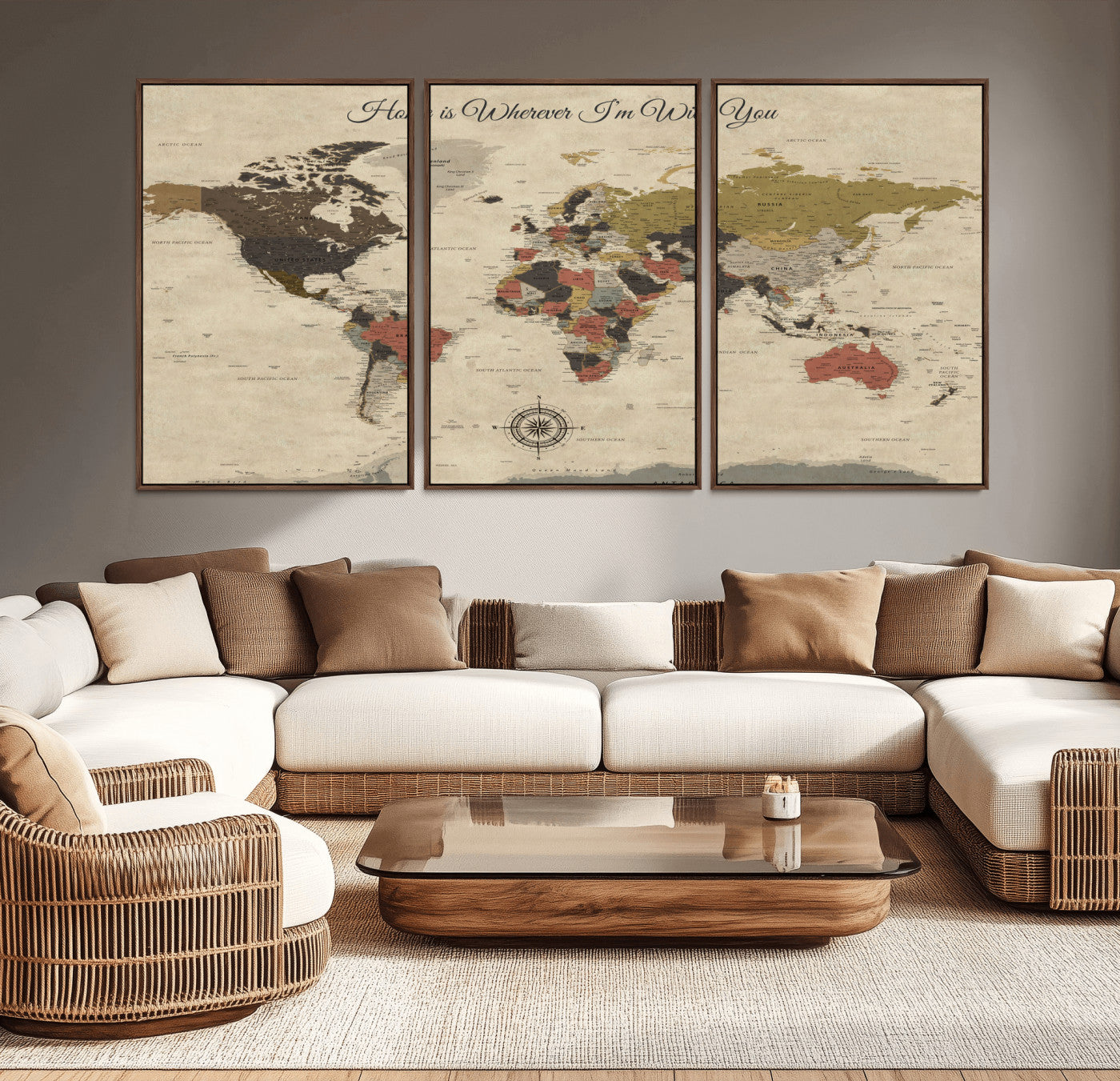 89242247-MGV-CV-36X24-World Map Wall Art – Rustic Vintage Travel Canvas Print, Push Pin Adventure Decor for Bedroom, Office, Living Room