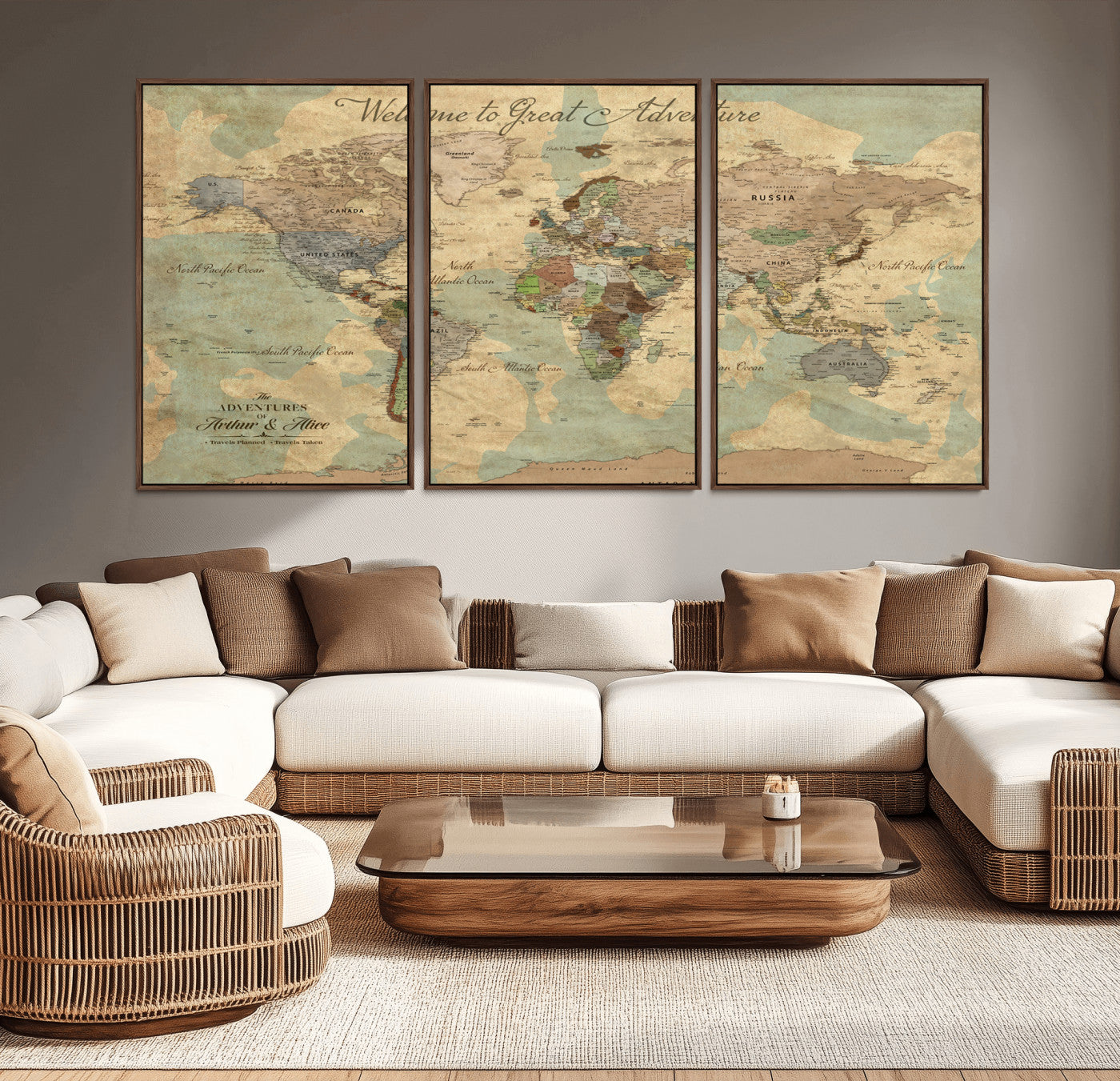 17693651-MGV-CV-36X24-Adventure Awaits Wall Art – Vintage World Map Canvas Print, Rustic Travel Decor, Antique Style Map Artwork for Office, Living