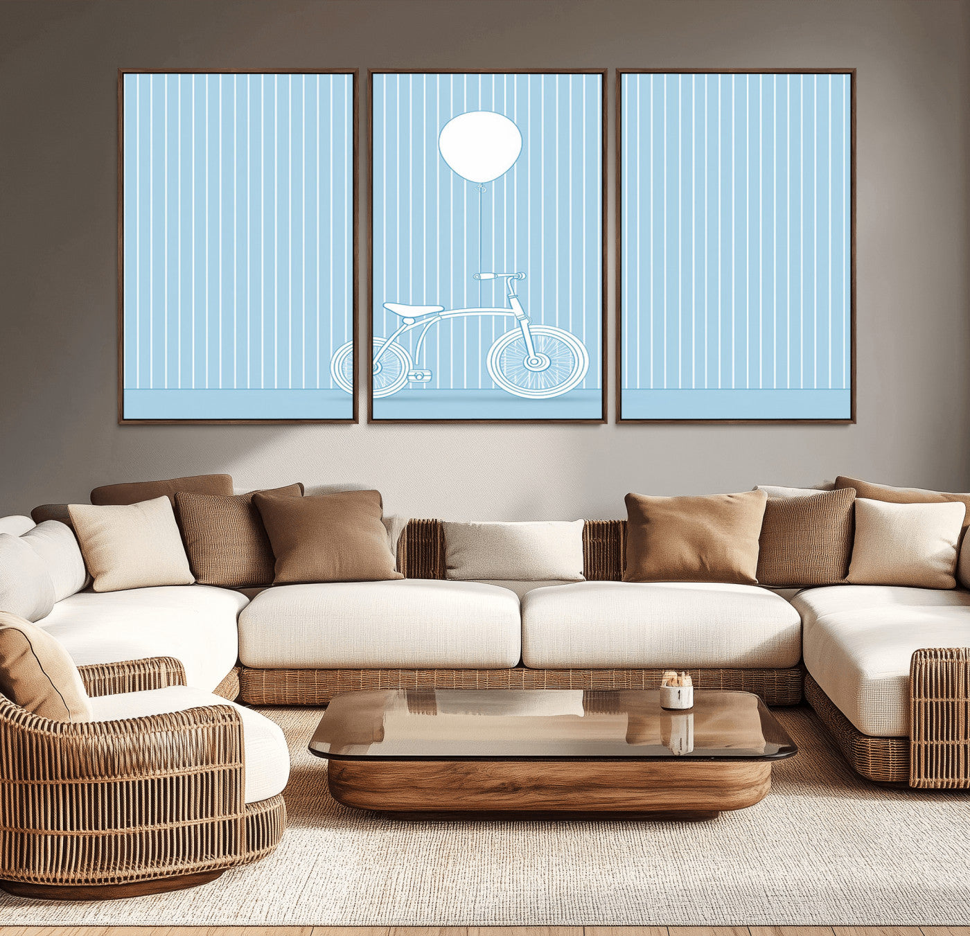 56479838-MGV-CV-36X24-Bicycle Wall Art – Minimalist Blue Canvas Print with Balloon Illustration, Modern Decor Artwork for Kids Room, Nursery, or Living