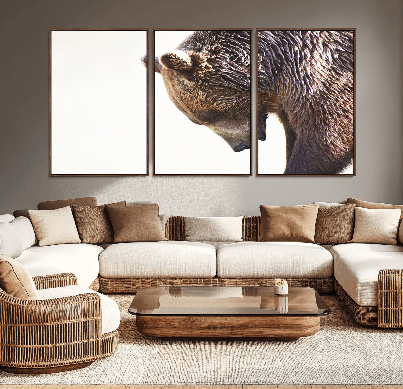 14405507-MGV-CV-36X24-Bear Wall Art – Wildlife Canvas Print with Rustic Animal Portrait and Minimalist Background, Nature Inspired Photography for