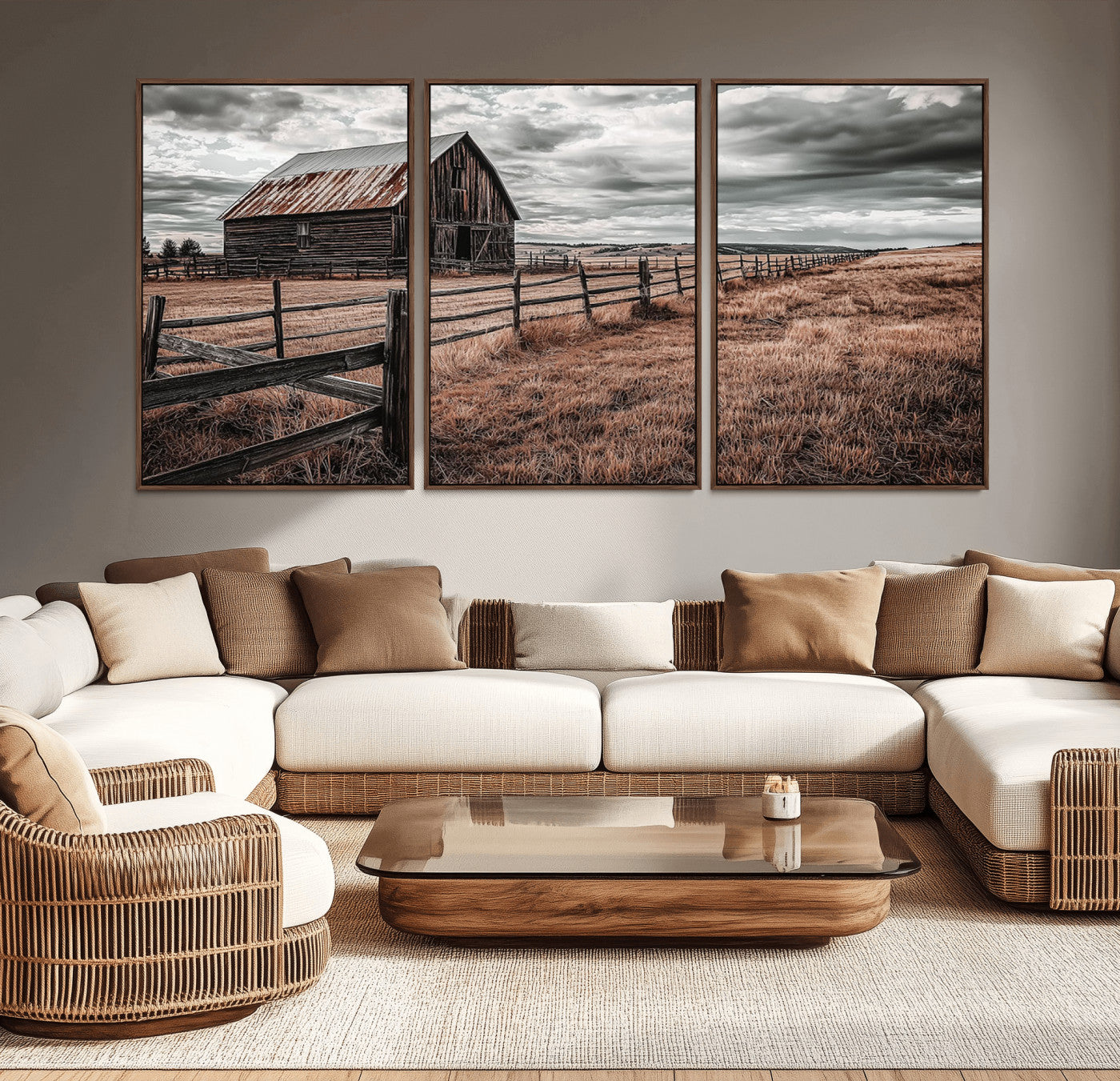 70676381-MGV-CV-36X24-Rustic Barn Wall Art – Weathered Farmhouse Canvas Print, Country Landscape Photography Decor for Bedroom, Living Room, Office,