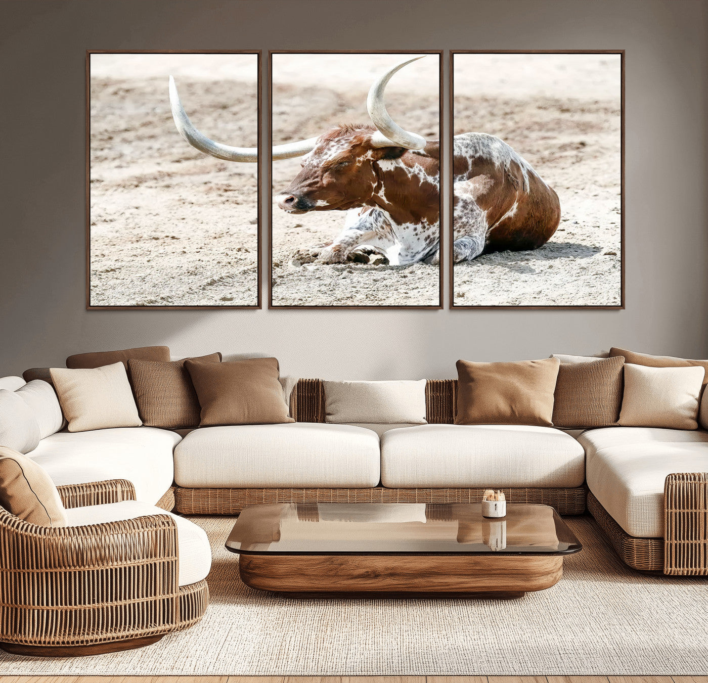 89096667-MGV-CV-36X24-Texas Longhorn Wall Art – Rustic Western Canvas Print, Cattle Photography Decor for Ranch House, Living Room, Office, Man Cave