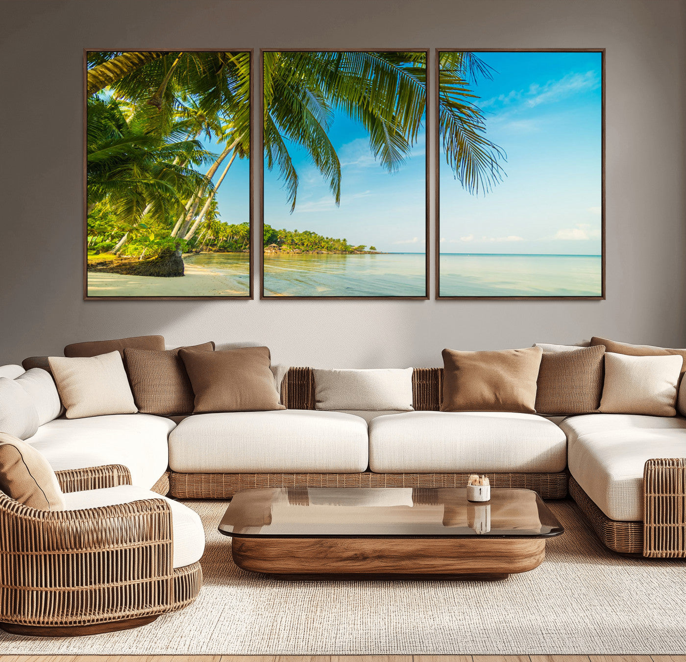 65056721-MGV-CV-36X24-Tropical Beach Wall Art – Palm Tree Coastal Photography Print, Relaxing Ocean Paradise Landscape, Island Seascape Home or Office