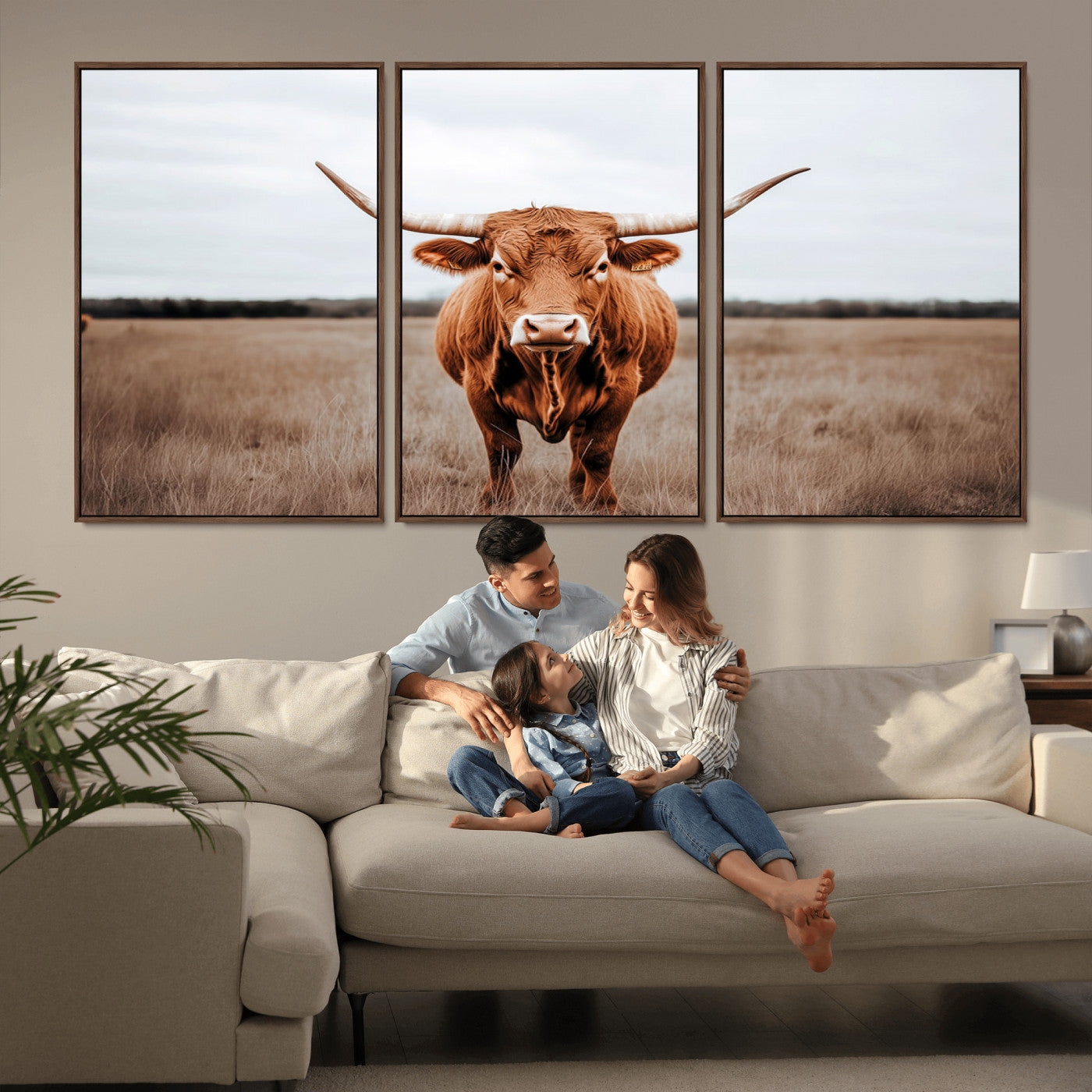 16316734-MGV-CV-36X24-Texas Longhorn Wall Art – Rustic Bull Portrait Canvas Print, Western Farmhouse Animal Photography Decor for Living Room, Office,