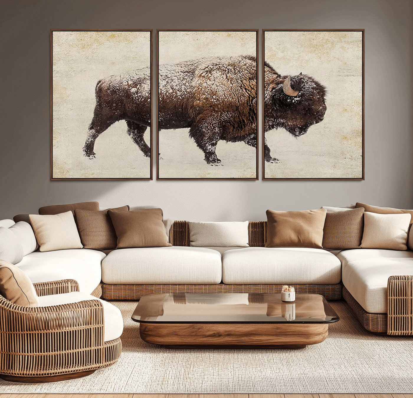 54810031-MGV-CV-36X24-Western Wall Art – Snow Covered Bison Canvas Print, Rustic Wildlife Photography Decor for Bedroom, Living Room, Office, Lodge,