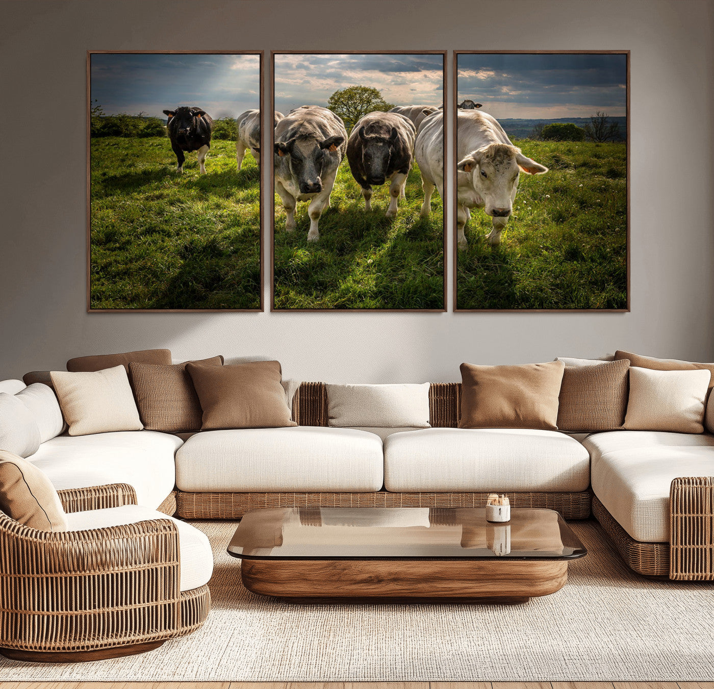 67277447-MGV-CV-36X24-Farmhouse Wall Art – Herd of Cows Canvas Print, Rustic Country Pasture Photography Decor for Bedroom, Living Room, Office, Ranch,