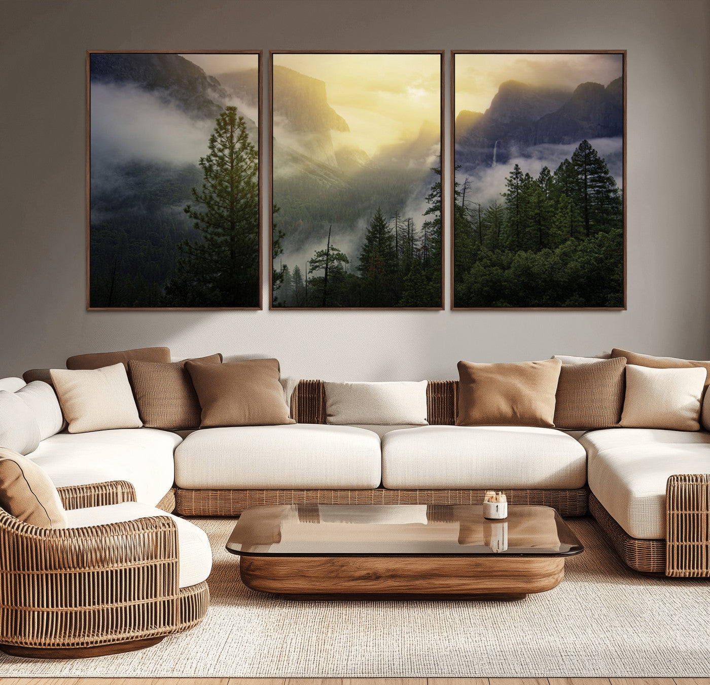38316884-MGV-CV-36X24-Landscape Wall Art – Misty Mountain Valley Canvas Print, Scenic Pine Forest and Sunrise Photography Decor for Bedroom, Living