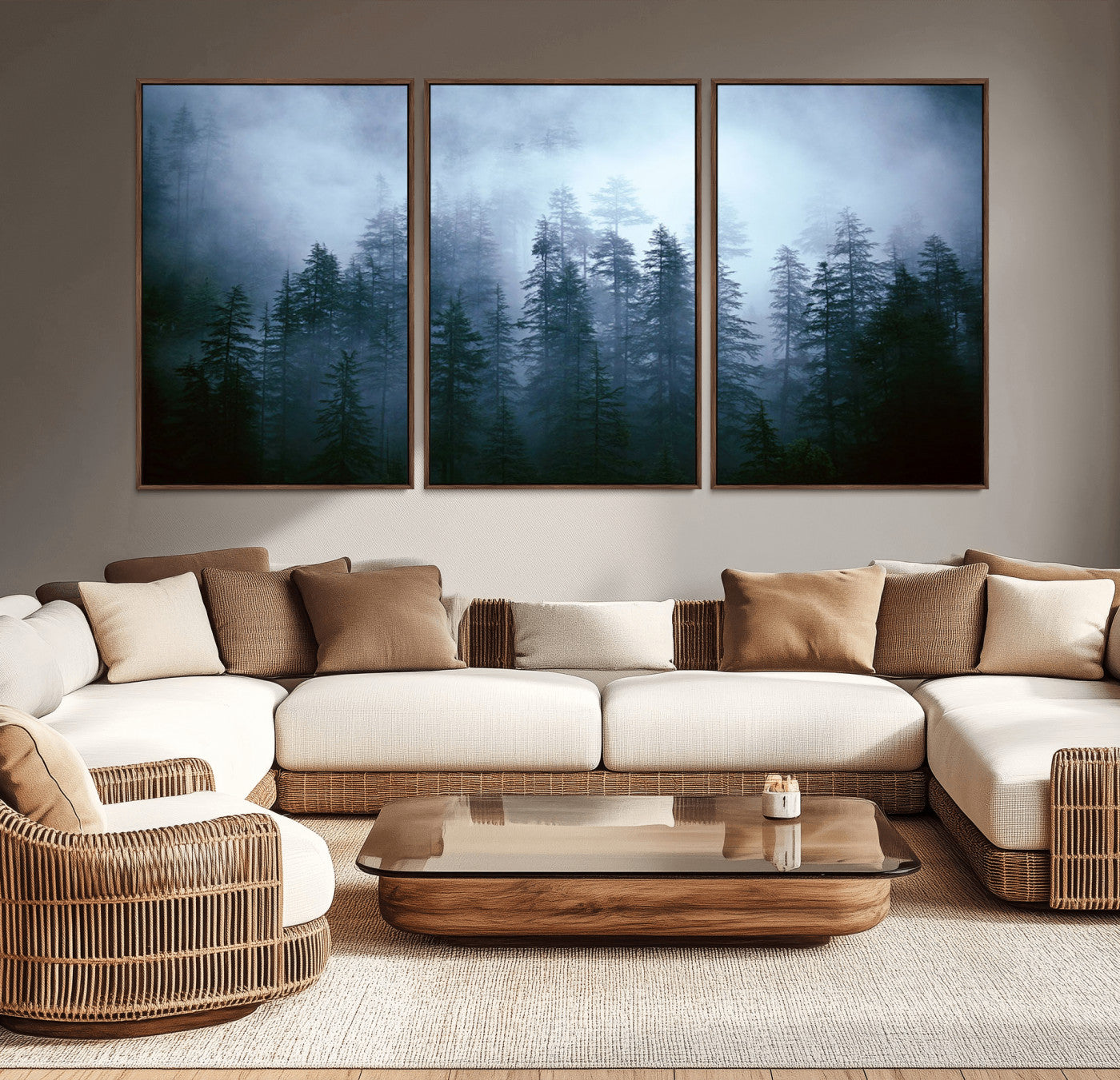 93439624-MGV-CV-36X24-Forest Wall Art – Misty Pine Trees Canvas Print, Moody Nature Photography Decor for Bedroom, Living Room, Office, Cabin, Lodge or