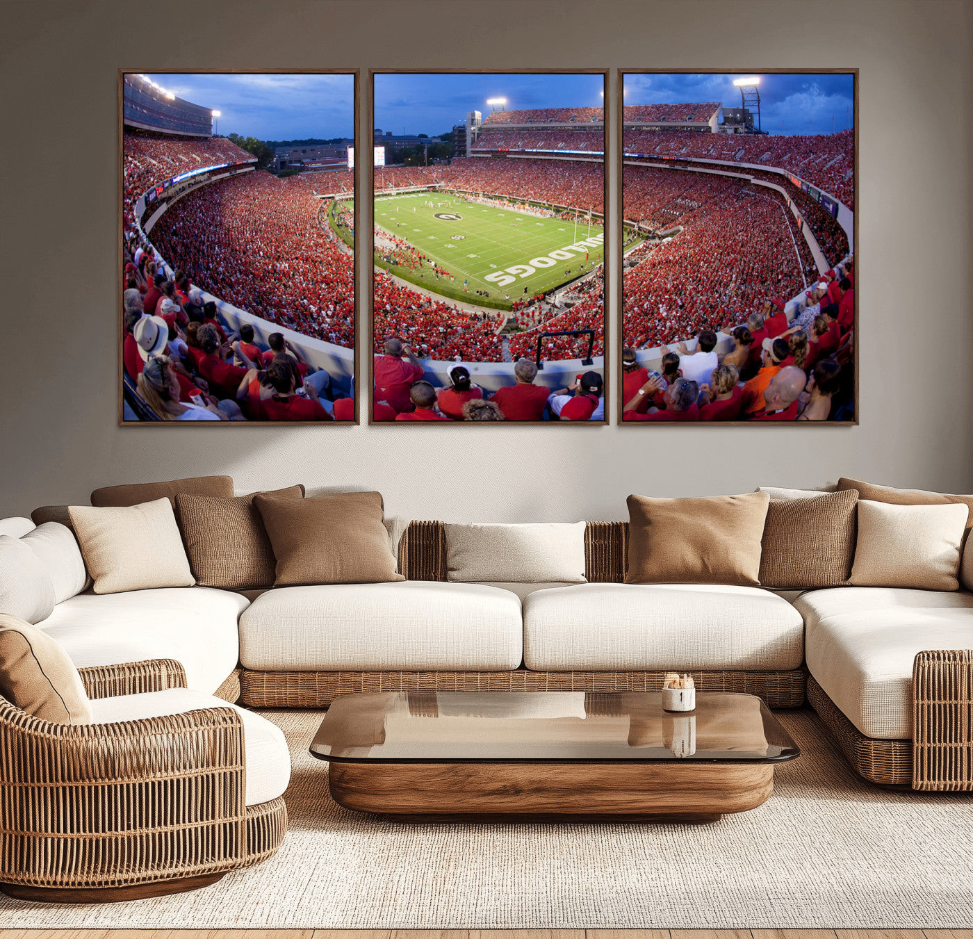 10244378-MGV-CV-36X24-Sanford Stadium Wall Art – Georgia Bulldogs Football Panoramic Evening Canvas Print, College Game Day Decor for Man Cave, Bar, or