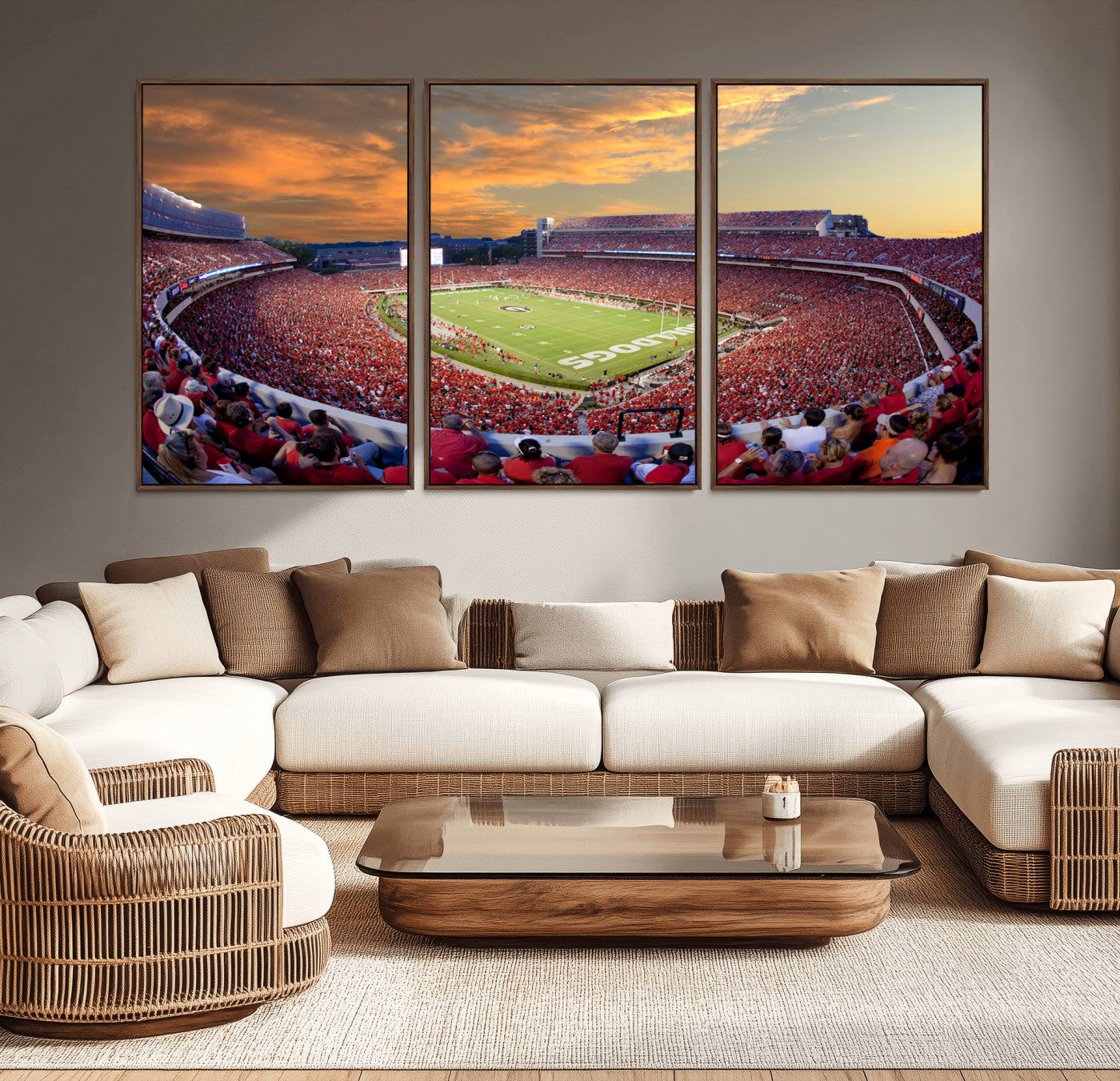 73680988-MGV-CV-36X24-Georgia Bulldogs Stadium Wall Art – Panoramic Football Field Canvas Print, Game Day Decor for Home, Office, Fan Cave, Sports