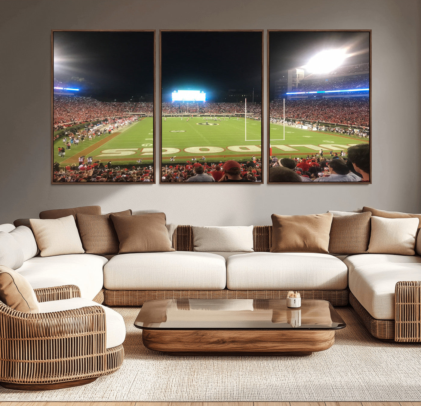 16230786-MGV-CV-36X24-Georgia Bulldogs Stadium Wall Art – Night Game Football Field Canvas Print, Panoramic Sports Decor for Home, Office, Fan Cave