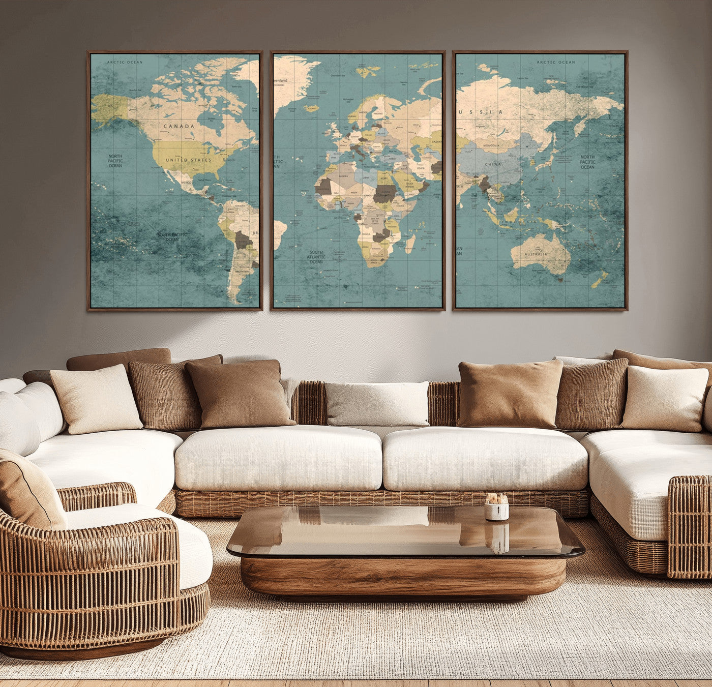 54872-MGV-CV-36X24-Classic World Map Wall Art Canvas Print, Framed Retro Map Art Picture Print, Vintage Atlas Perfect Rustic Explorer Decor Artwork