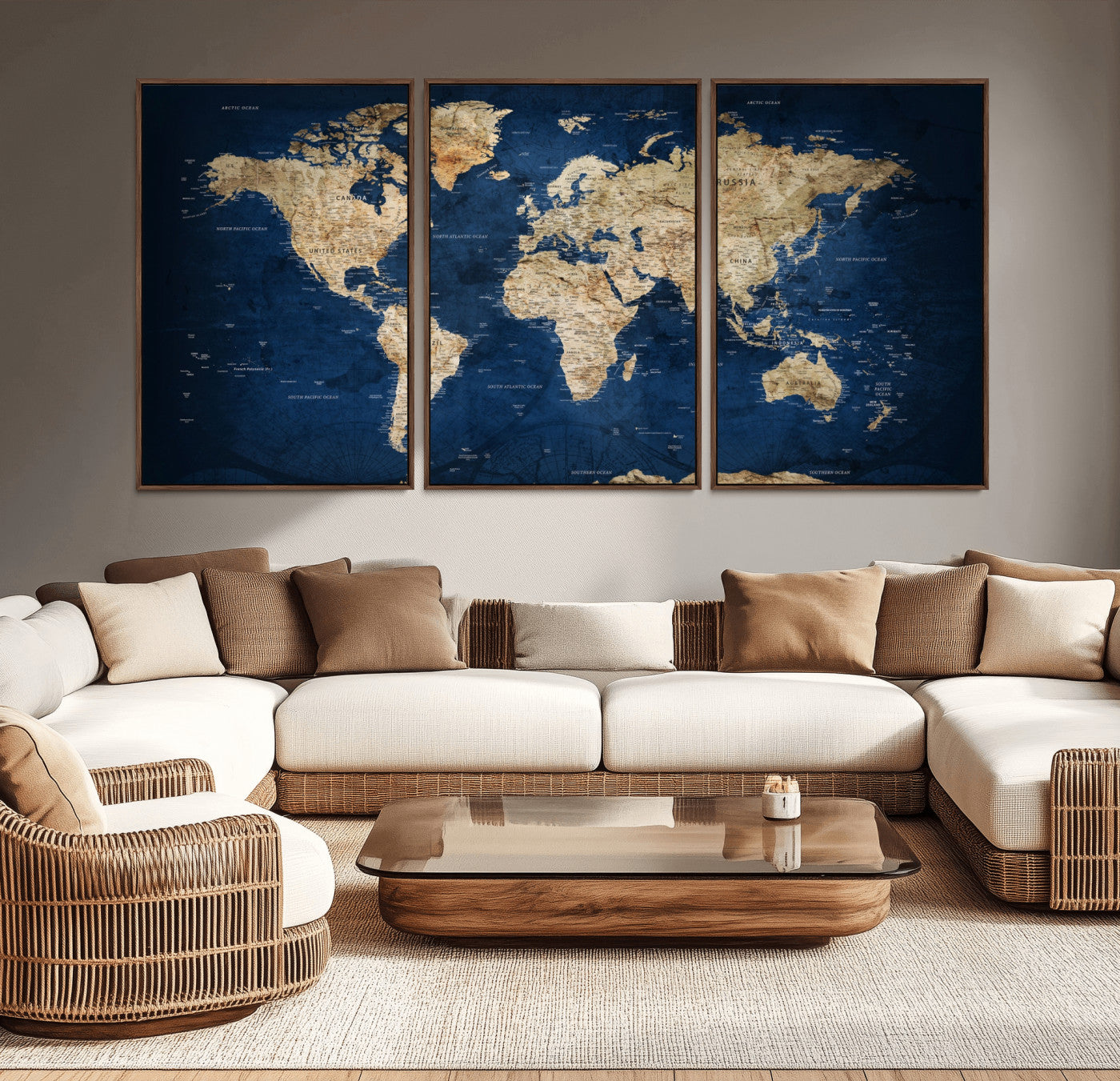 39296-MGV-CV-36X24-World Map Wall Art Canvas Print, Framed Antique Atlas Art Picture Print, Vintage Map Perfect Vintage Explorer Decor Artwork for Home, Office