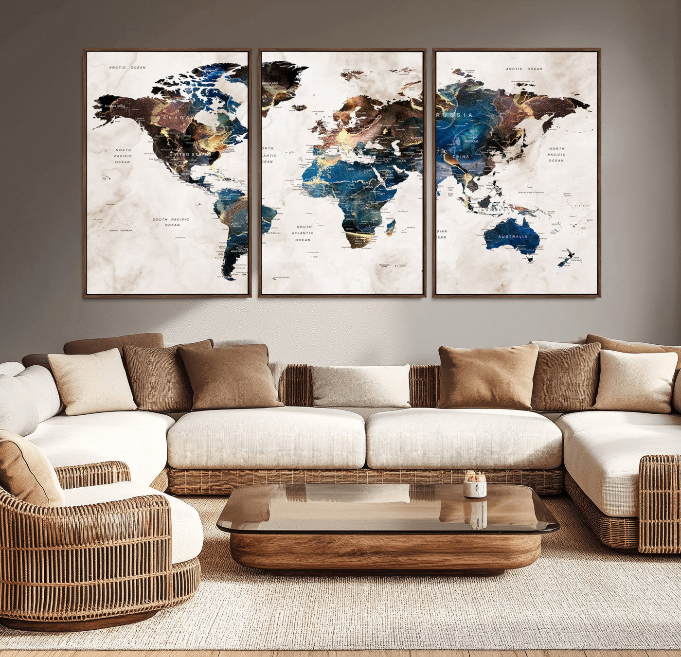 10276-MGV-CV-36X24-World Map Wall Art Canvas Print, Framed Global Cartography Art Picture Print, Vintage Map Perfect Vintage Explorer Decor Artwork