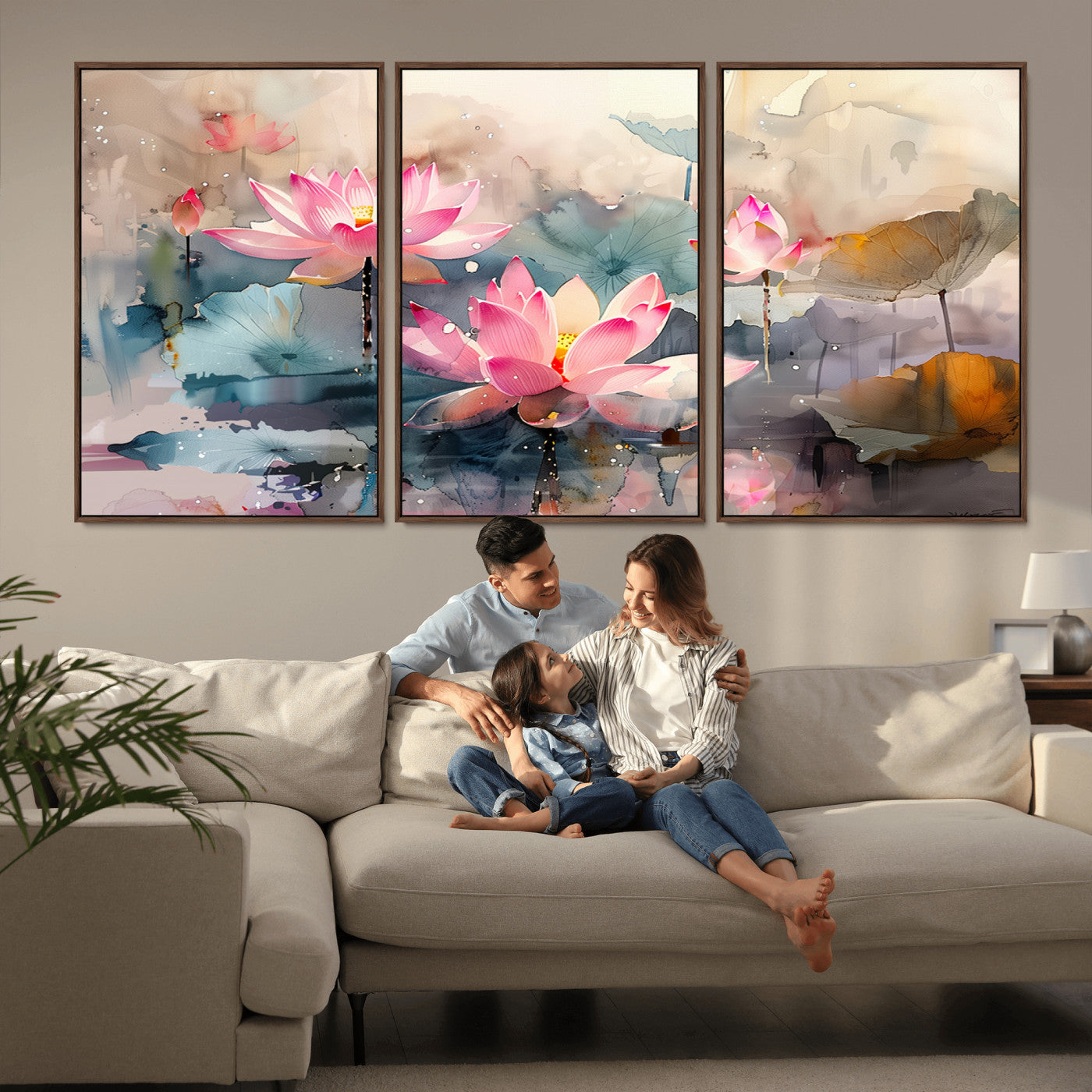 18414-MGV-CV-36X24-Pink Lotus Wall Art Canvas Print, Framed Water Lily Art Picture Print, Dreamy Floral Perfect Dreamy Botanical Decor Artwork