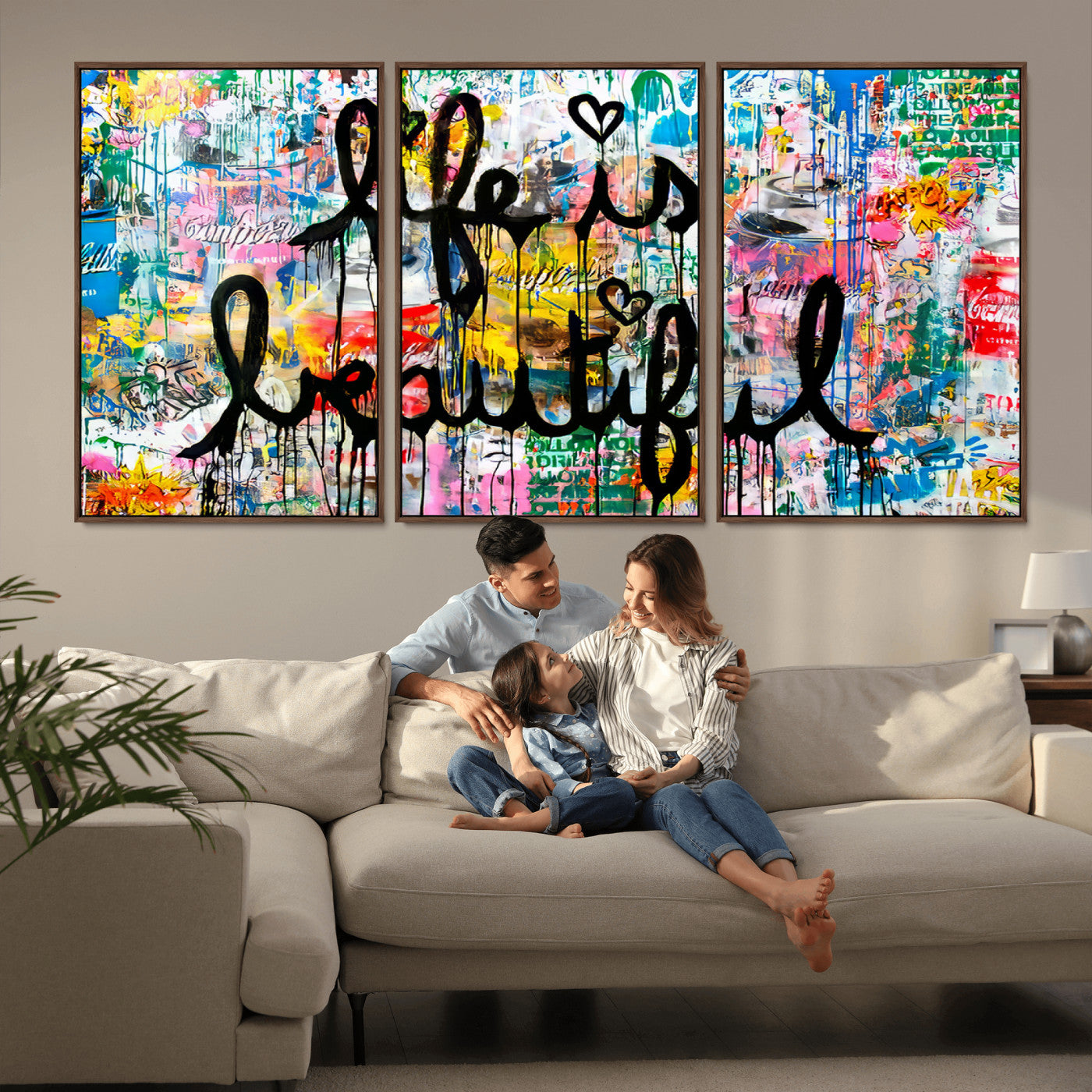 36856-MGV-FC-60X30-3P_Walnut-Life Is Beautiful Wall Art – Colorful Graffiti Canvas Print, Modern Street Style Artwork, Inspirational Decor for Living Room,