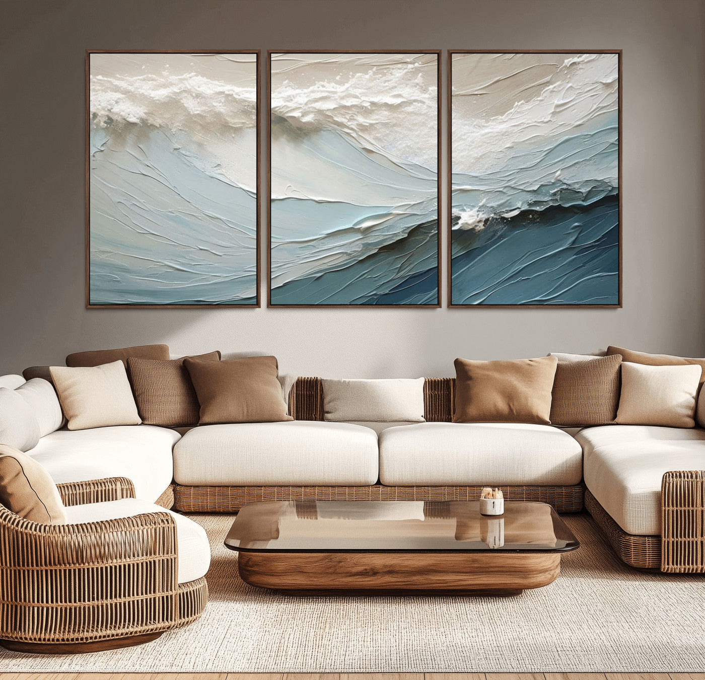 53646-MGV-CV-36X24-Ocean Wave Wall Art Canvas Print, Framed Textured Seascape Art Picture Print, Modern Ocean Perfect Minimal Coastal 2/2 Decor