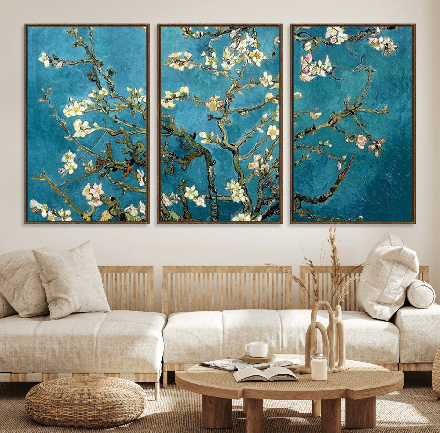 91714-MGV-FC-60X30-3P_Walnut-Almond Blossoms Wall Art – Handcrafted Van Gogh Inspired Floral Canvas Print, Beautiful Nature Decor for Living Room, Bedroom, or