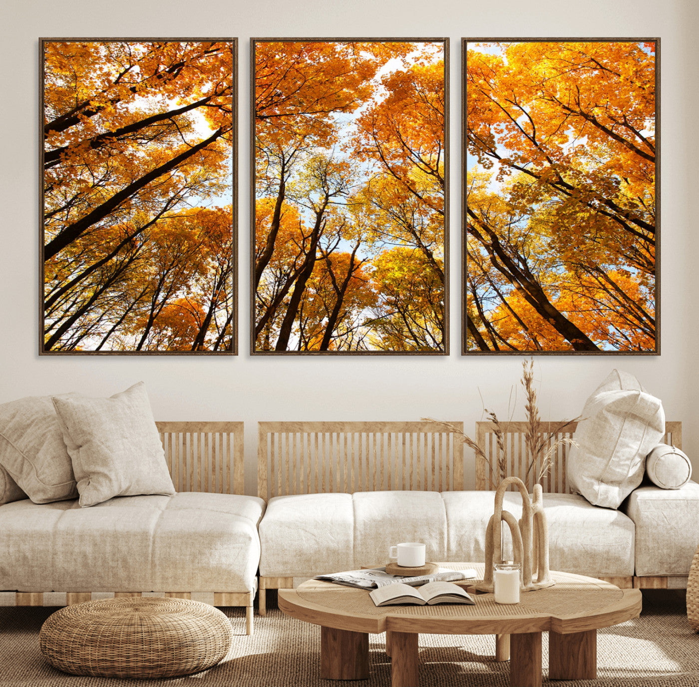 11823-MGV-FC-60X30-3P_Walnut-Golden Autumn Tree Canopy Wall Art – Stunning Fall Forest Leaves Print, Warm Seasonal Nature Decor for Home, Office or Cabin