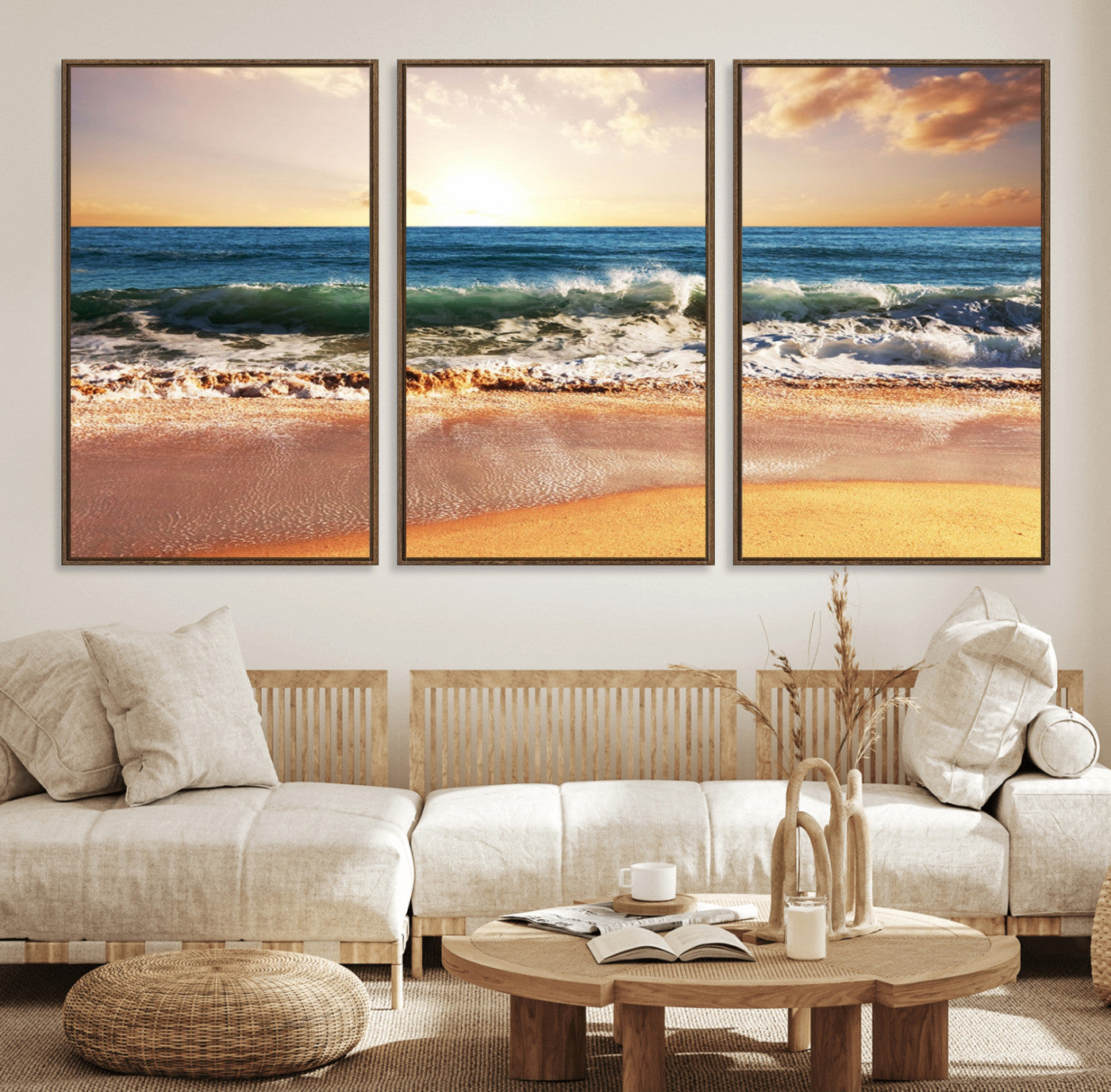79005-MGV-CV-36X24-Golden Sunrise Ocean Waves Wall Art – Panoramic Seashore Canvas Print, Calming Coastal Decor for Home, Office or Relaxation Space