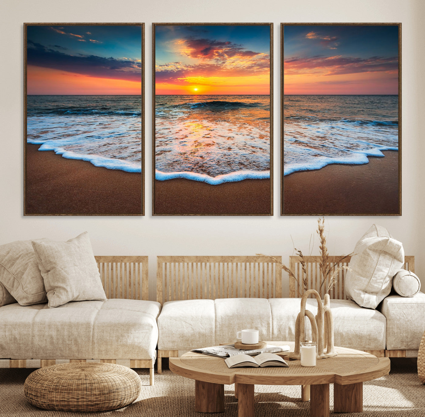 16110-MGV-CV-36X24-Ocean Sunset Wall Art – Vibrant Beach Waves and Horizon Canvas Print, Relaxing Coastal Seascape Decor for Living Room or Bedroom