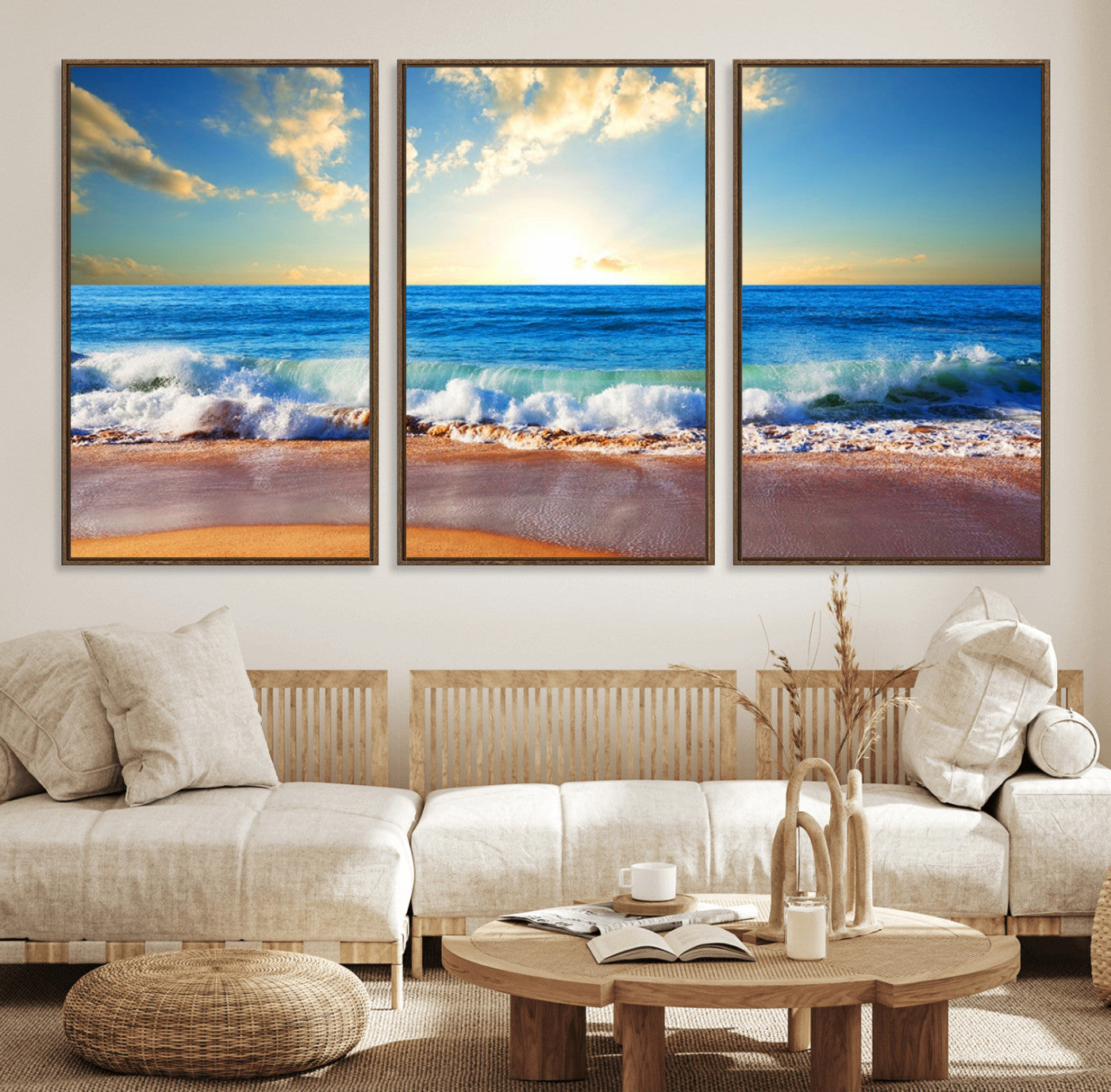 50522-MGV-CV-36X24-Ocean Sunrise Wall Art – Peaceful Beach Waves and Golden Horizon Canvas Print, Coastal Seascape Decor for Home or Office