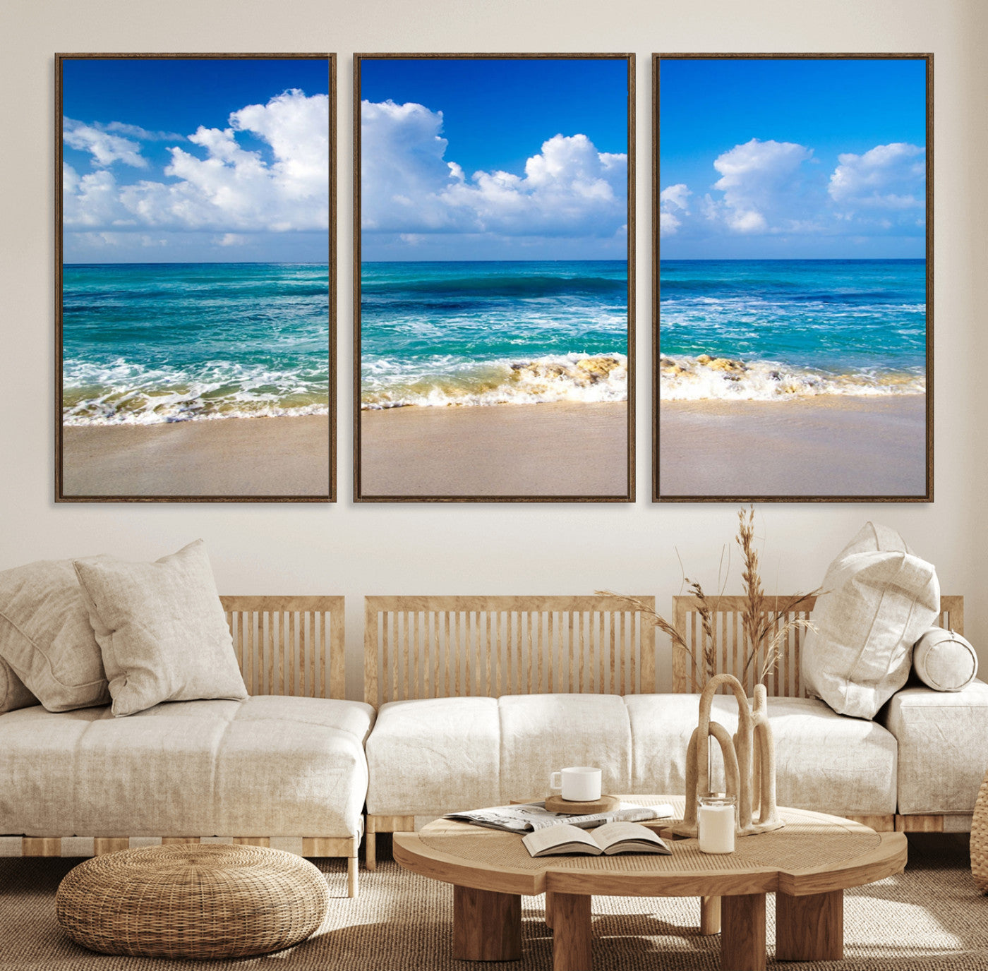 60364-MGV-CV-36X24-Tropical Ocean Wave Wall Art – Serene Blue Sea and White Sand Beach Canvas Print, Coastal Landscape Decor for Living Room, Bedroom