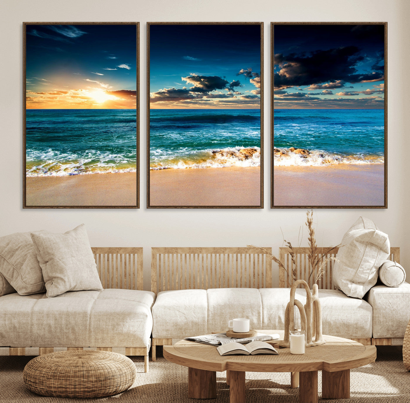 88985-MGV-CV-36X24-Ocean Sunset Wall Art – Tranquil Beach Waves Canvas Print, Coastal Seascape Decor for Living Room or Office