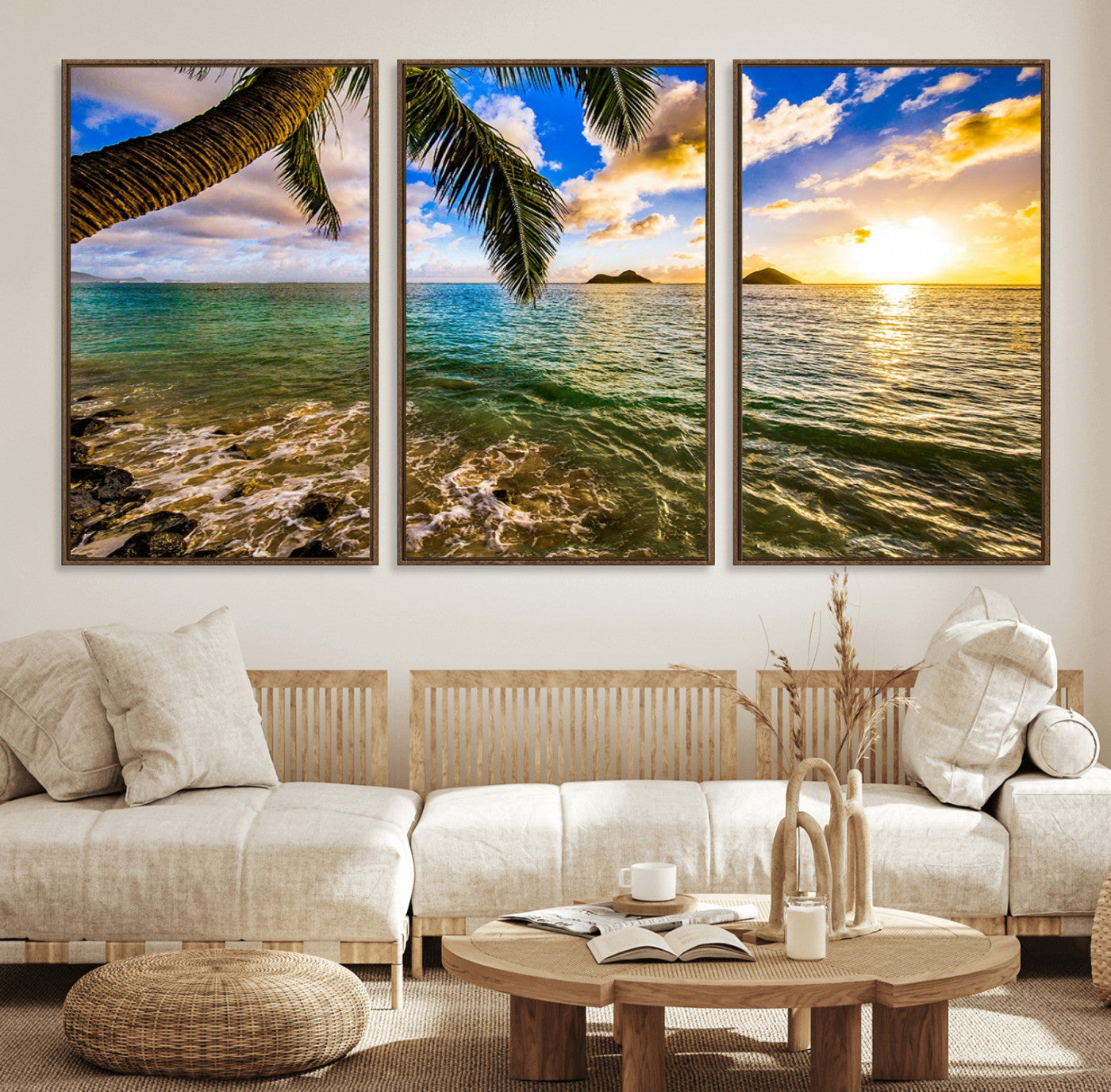 68606-MGV-CV-36X24-Tropical Palm Tree Ocean Wall Art – Sunset Beach Seascape Print, Coastal Paradise Decor for Living Room or Office