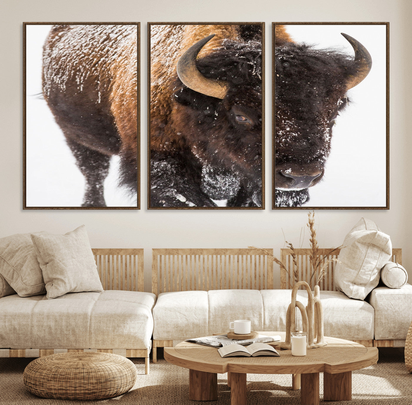 65605-MGV-CV-36X24-Snow Bison Wall Art – Close Up Buffalo Canvas Print, Rustic Western Wildlife Photography, Farmhouse Cabin Lodge Decor for Living