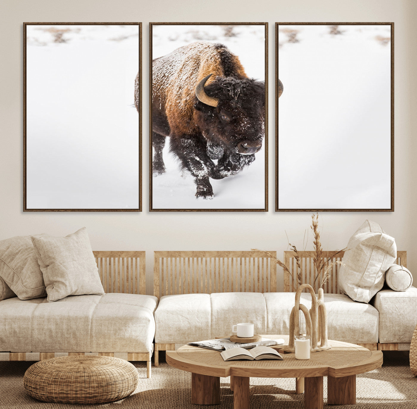 19889-MGV-CV-36X24-Snow Bison Wall Art – Majestic Buffalo Winter Landscape Canvas Print, Rustic Wildlife Photography Decor for Cabin, Lodge, Living