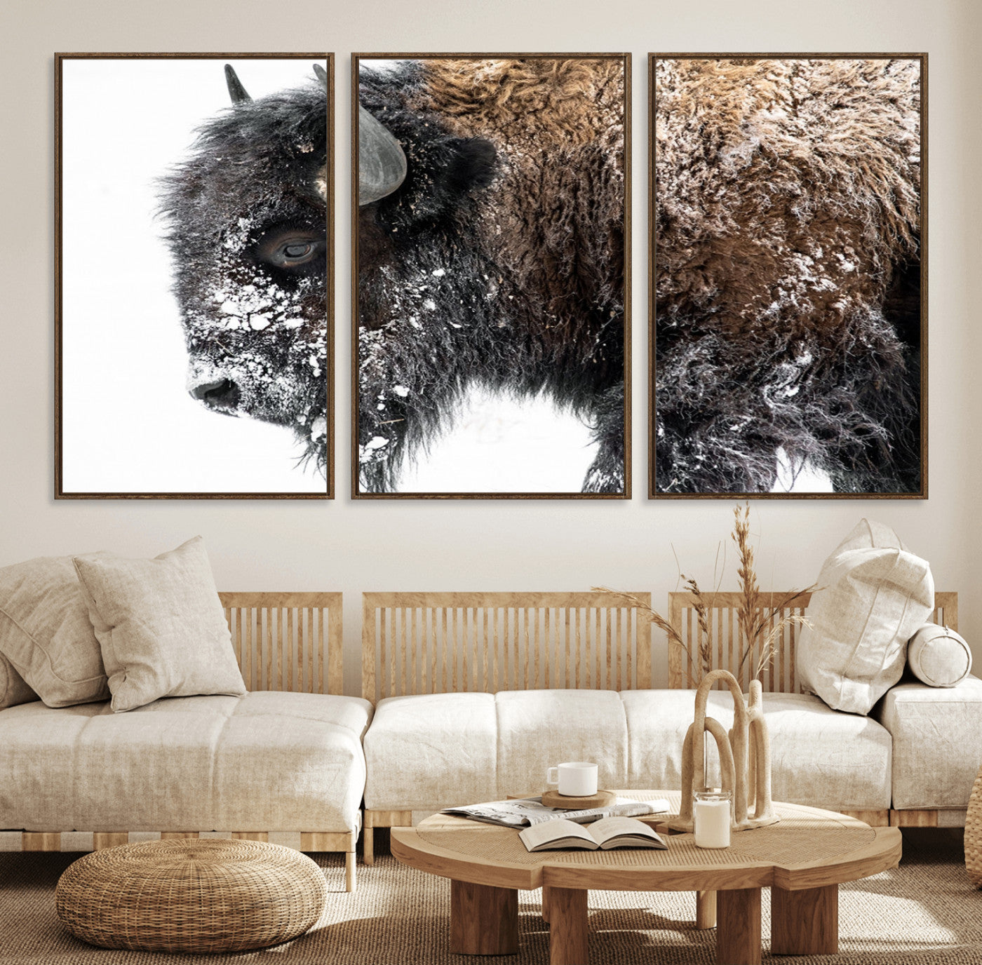 24304-MGV-CV-36X24-Bison Wall Art Canvas Print, Framed Winter Bison Art Picture Print, Snowy Buffalo Perfect Rustic Farmhouse Decor Artwork