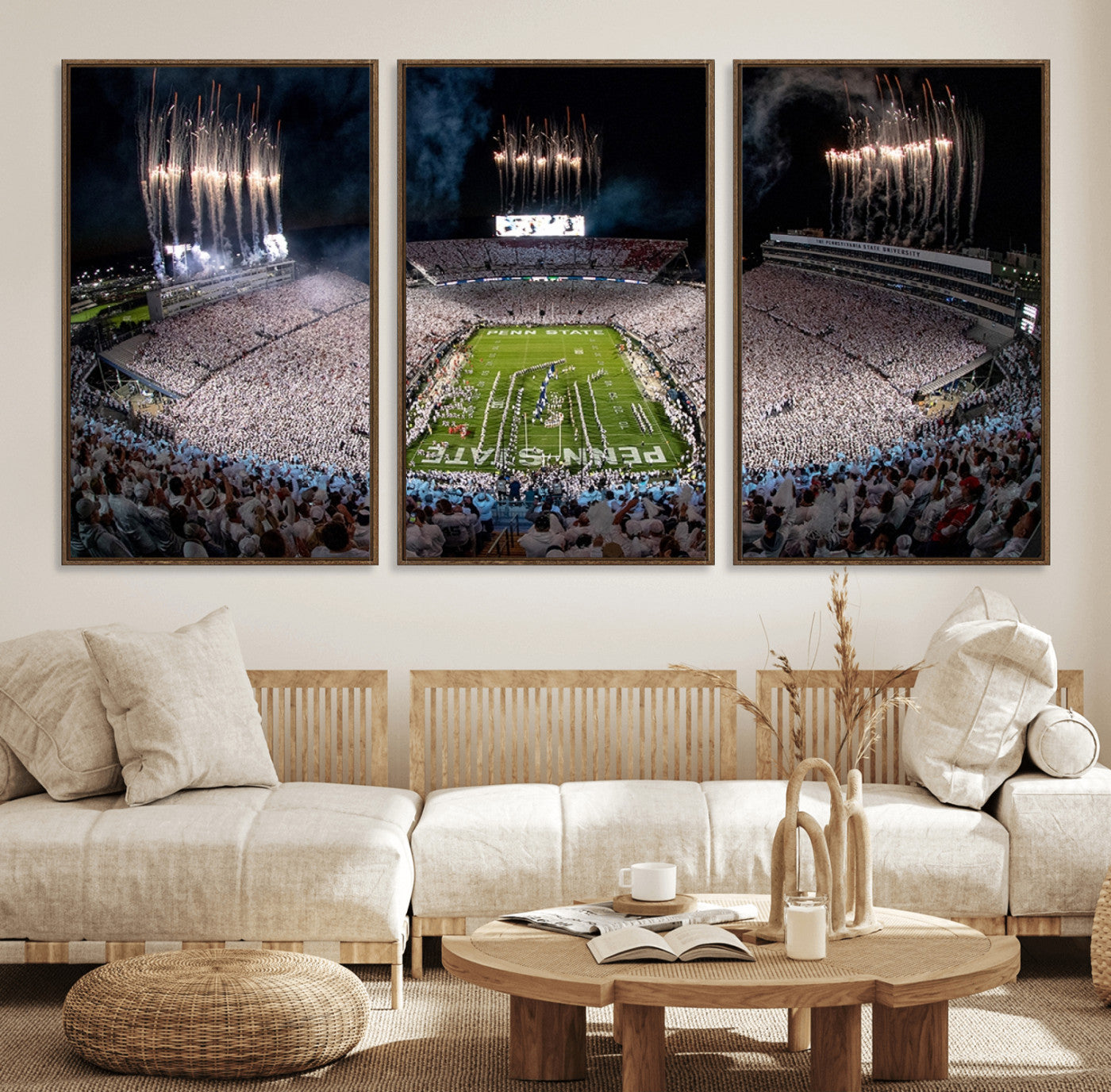 11391-MGV-CV-36X24-Penn State Stadium Wall Art – Panoramic White Out Football Game Canvas Print, College Sports Decor for Office, Man Cave, or Living
