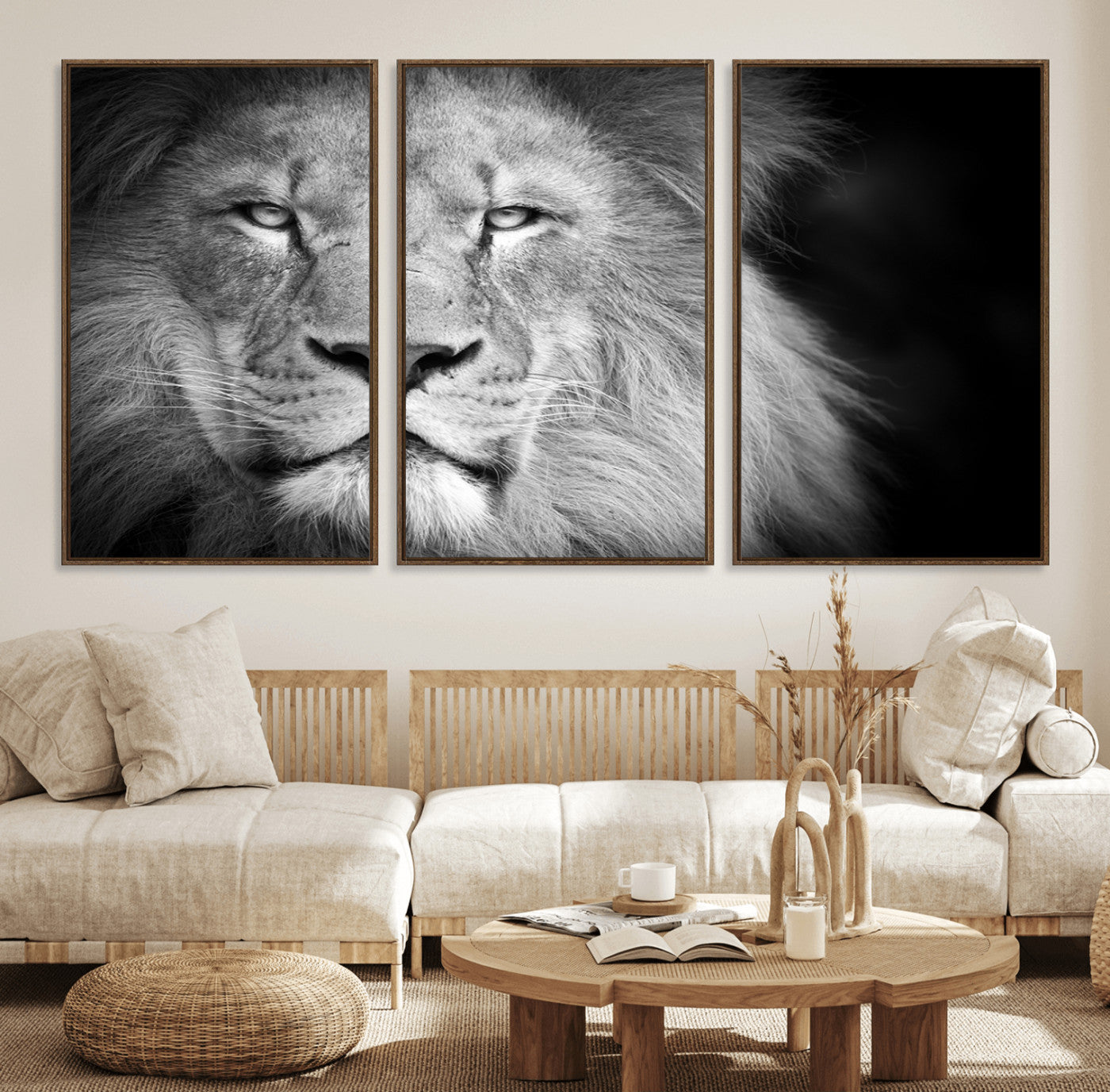 94453-MGV-CV-36X24-Lion Portrait Wall Art – Black and White King of the Jungle Canvas Print, Safari Wildlife Decor for Office, Bedroom, or Living