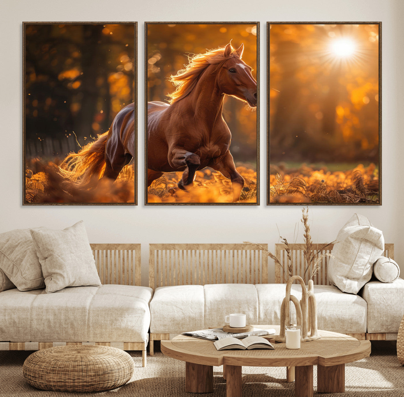 92144-MGV-CV-36X24-Sunset Horse Wall Art Canvas Print, Framed Horse Barn Art Picture Print, Majestic Horse Perfect Rustic Farmhouse Decor Artwork