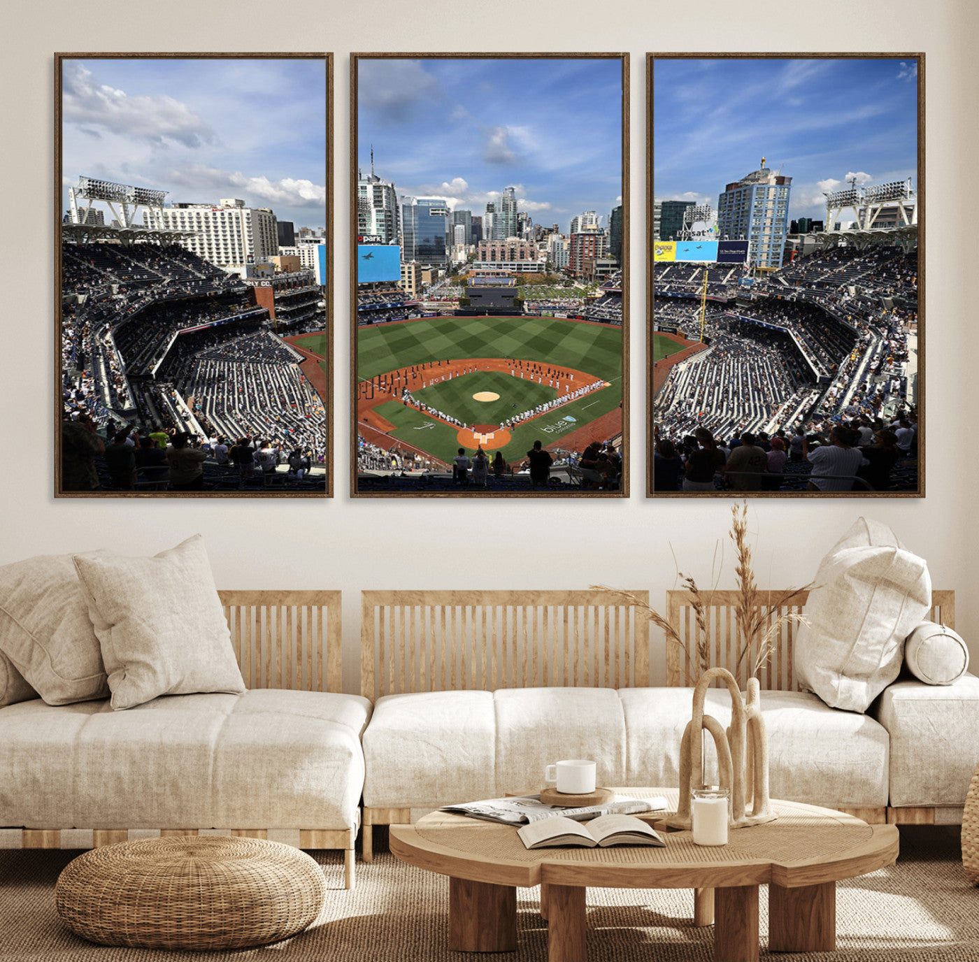 87122-MGV-FC-60X30-3P_Walnut-Petco Park Field Wall Art Canvas Print, Framed San Diego Stadium Art Picture Print, Petco Park Stadium Perfect Sport Room Decor