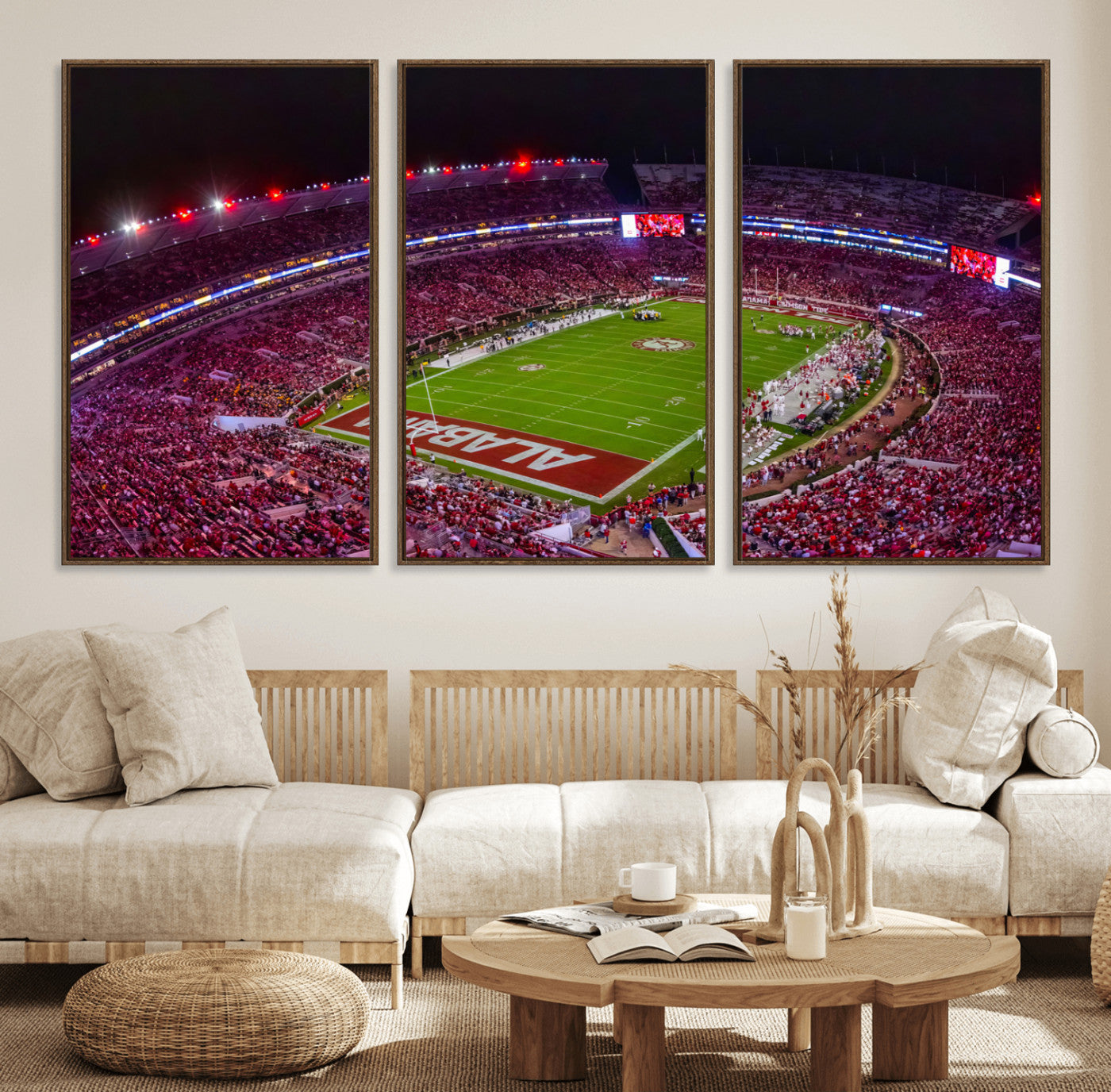 11343-MGV-FC-60X30-3P_Walnut-Bryant-Denny Stadium Wall Art – Panoramic Alabama Crimson Tide Football Field Canvas Print, Game Day Decor for Office, Man Cave or