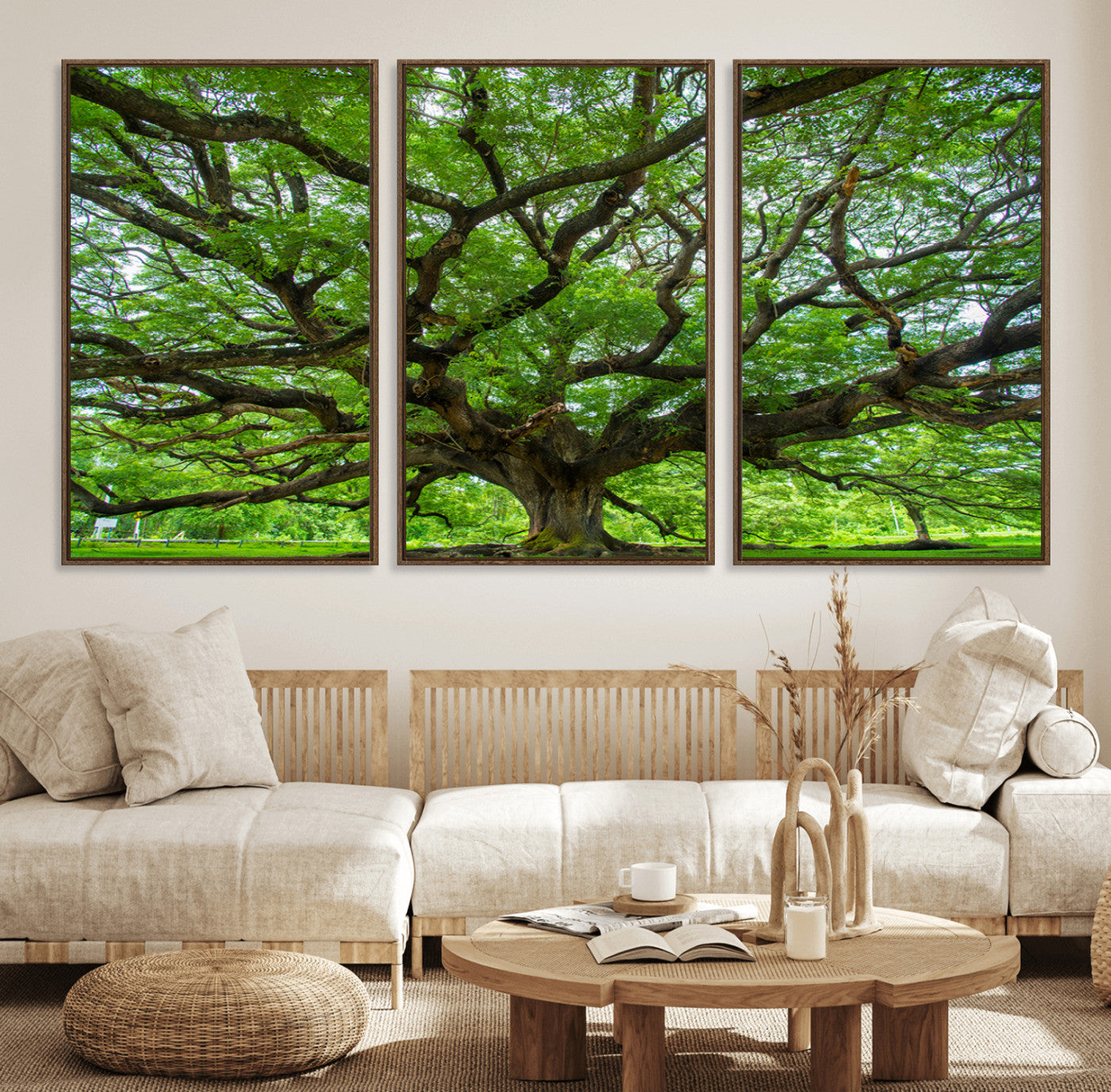 49375306-MGV-FC-60X30-3P_Walnut-Ancient Tree Wall Art Canvas Print, Framed Sprawling Branches Art Picture Print, Gnarling Tree Perfect Earthy Natural Decor