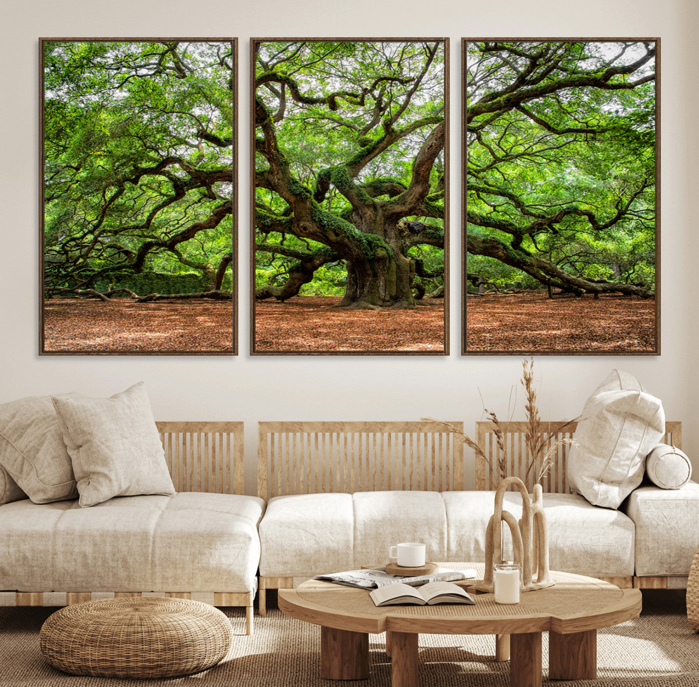 51255351-MGV-FC-60X30-3P_Walnut-Ancient Tree Wall Art – Majestic Oak Canvas Print, Large Nature Photography, Sacred Forest Landscape Wall Décor, Wisdom Tree