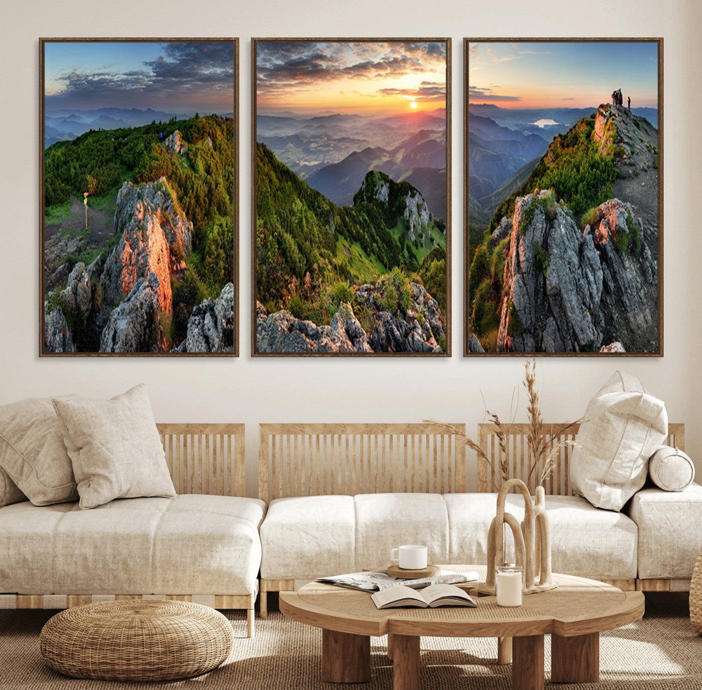 51582565-MGV-FC-60X30-3P_Walnut-Mountain Sunrise Panorama Wall Art – Scenic Landscape Canvas Print, Hiking Adventure Nature Photography, Large Mountain Range Wall