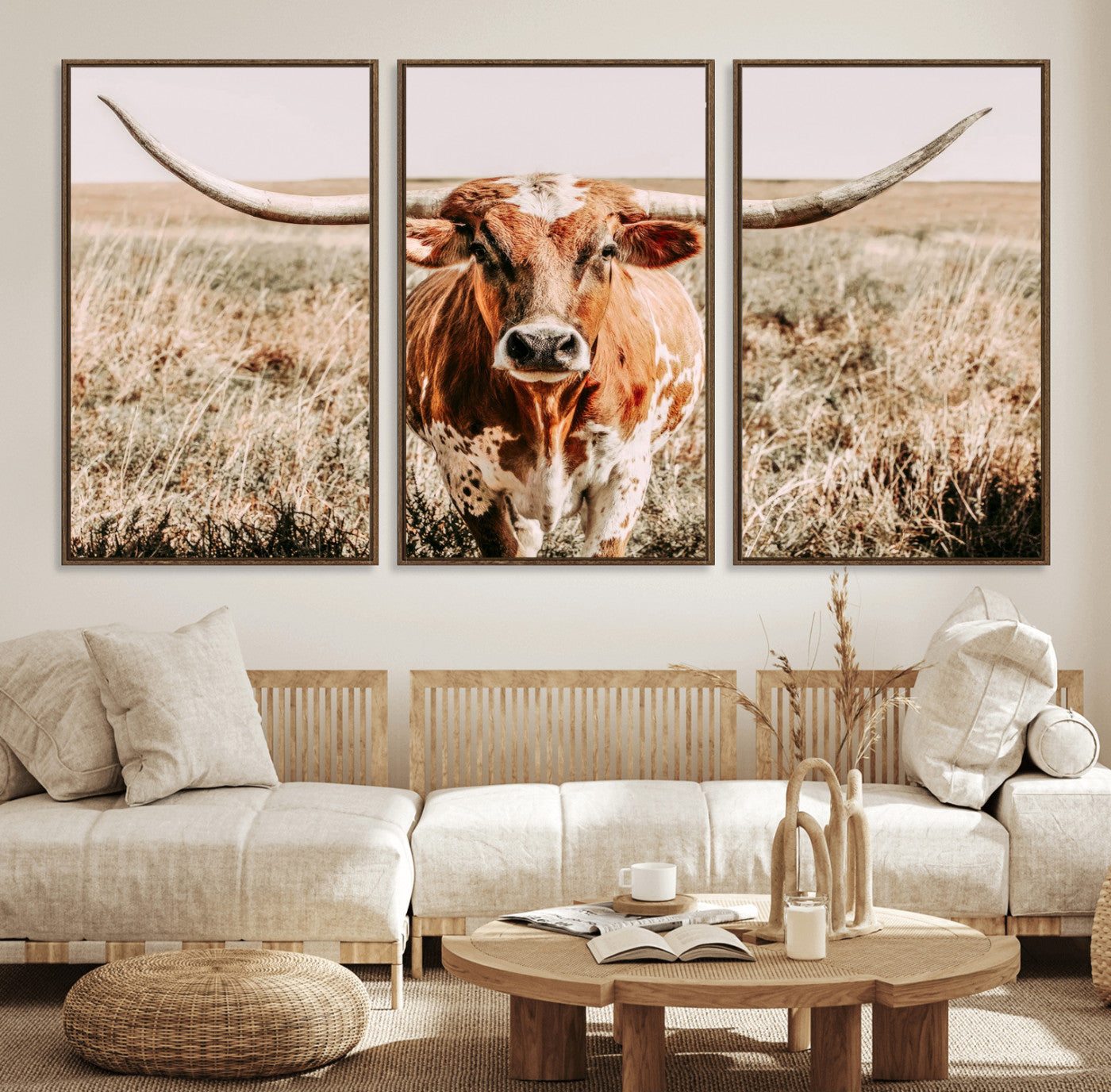 54986862-MGV-CV-36X24-Majestic Longhorn Wall Art – Canvas Print of Graceful Strength & Bold Spirit, Wild Plains Beauty Nature Inspired Rustic Decor for