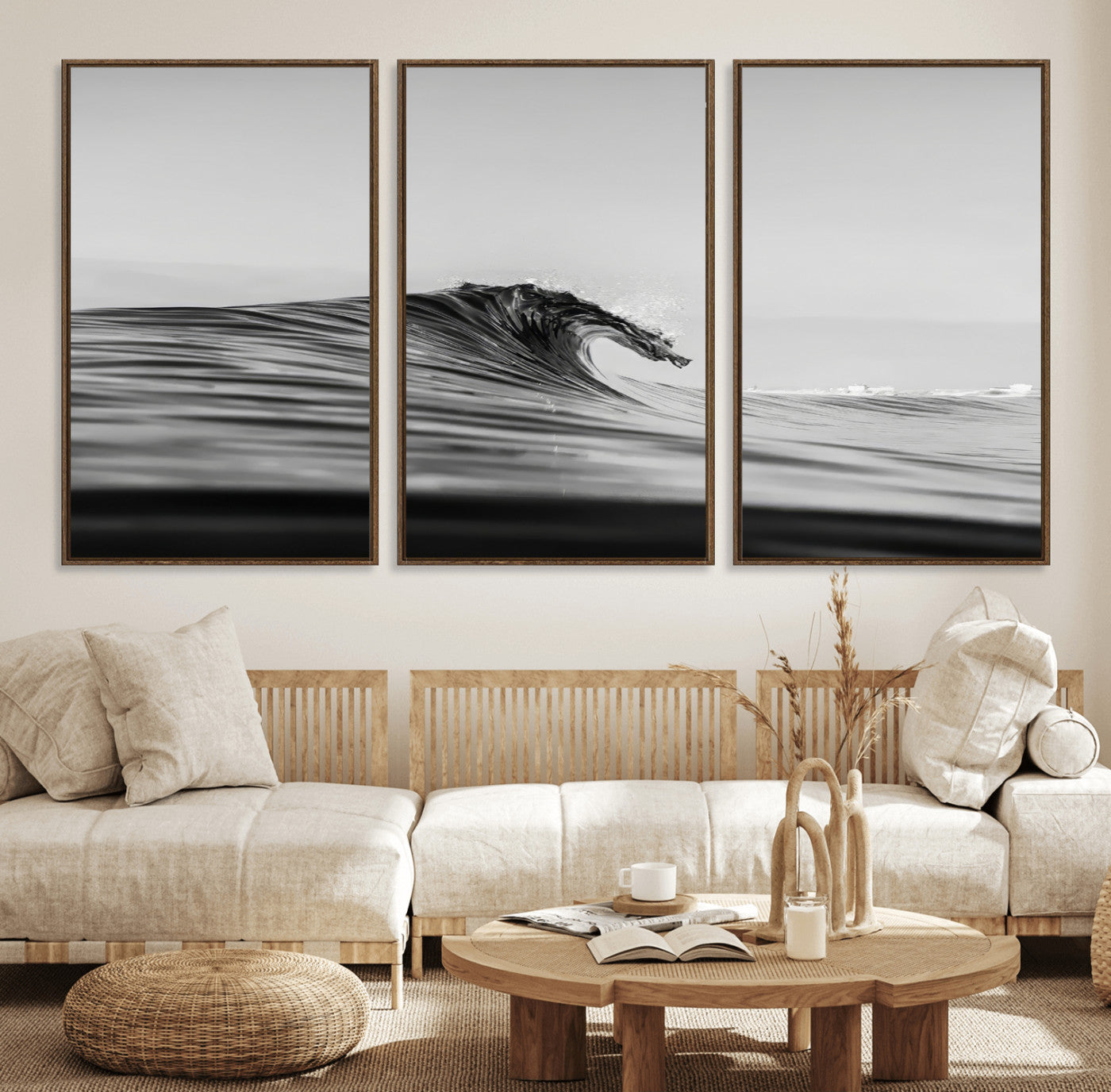 24029476-MGV-CV-36X24-Black Wave Wall Art Canvas Print, Framed Abstract Surf Art Picture Print, Minimalist Ocean Perfect Minimalist Coastal Decor