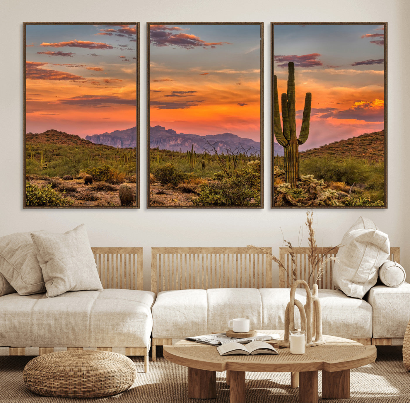 25332783-MGV-CV-36X24-Saguaro Cactus Wall Art Canvas Print, Framed Arizona Sunset Art Picture Print, Sonoran Desert Perfect Southwestern Boho Decor