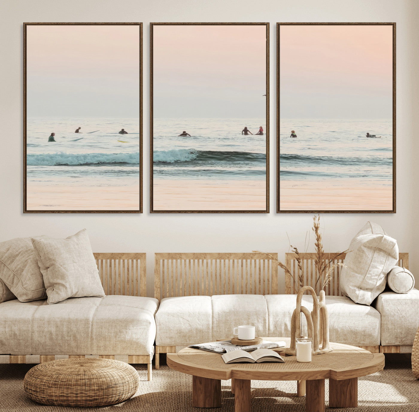 98888919-MGV-CV-36X24-Pastel Ocean Wall Art Canvas Print, Framed Soft Sunset Swimming Art Picture Print, Calm Sea Horizon Perfect Soft Coastal