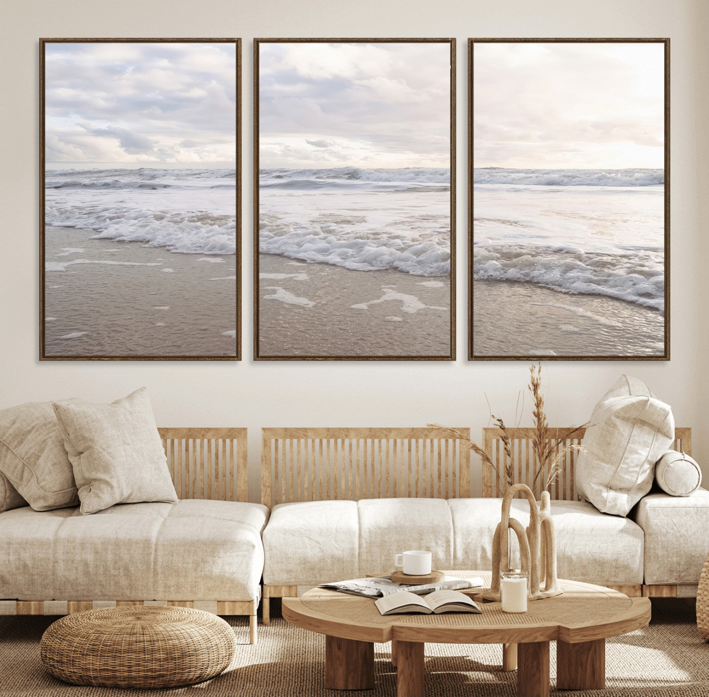 70596264-MGV-CV-36X24-Ocean Waves Wall Art Canvas Print, Framed Coastal Shoreline Art Picture Print, Sea Foam Perfect Coastal Minimalist Decor Artwork